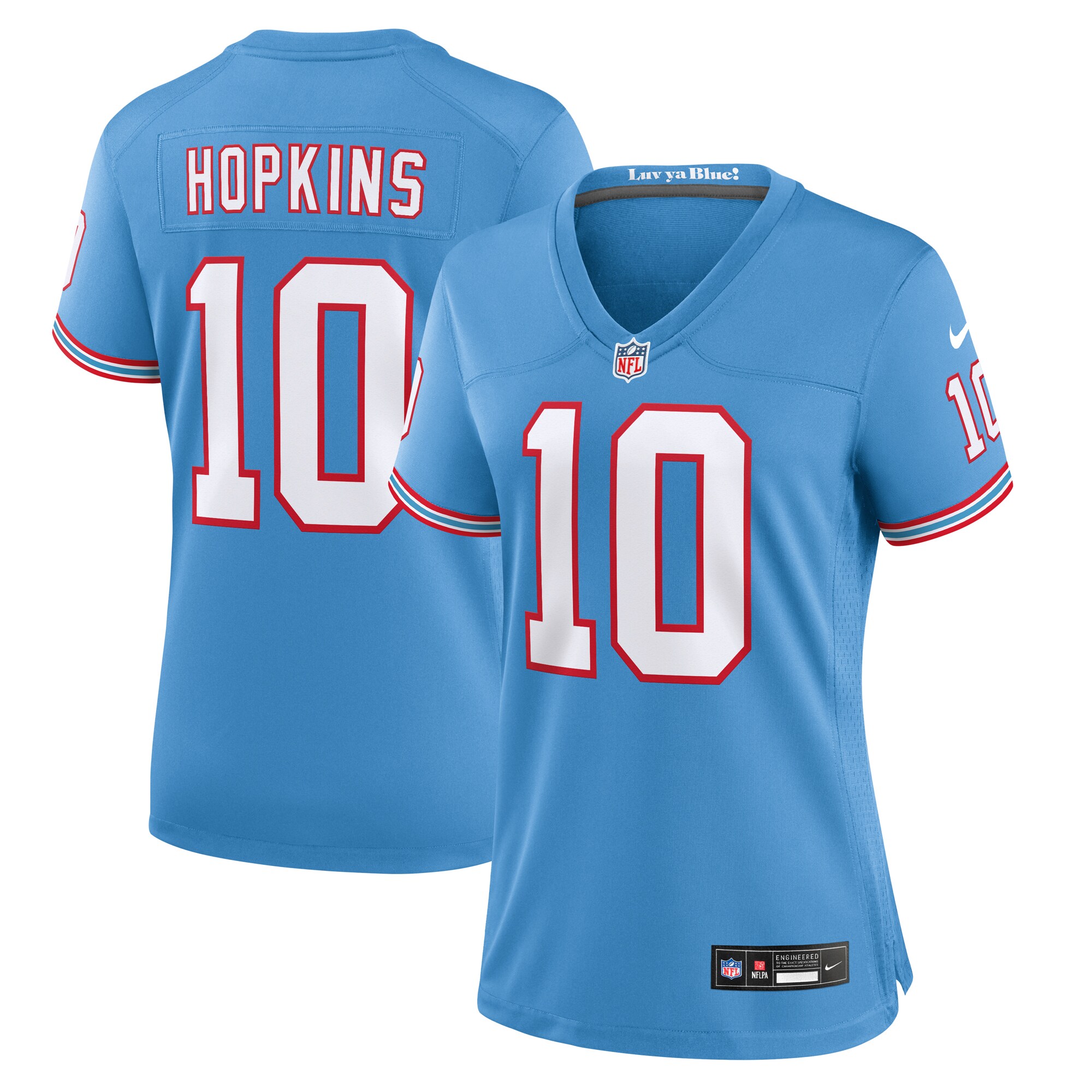 Women's Tennessee Titans DeAndre Hopkins Light Blue Oilers Throwback Player Game Jersey JS3542 Saliibo