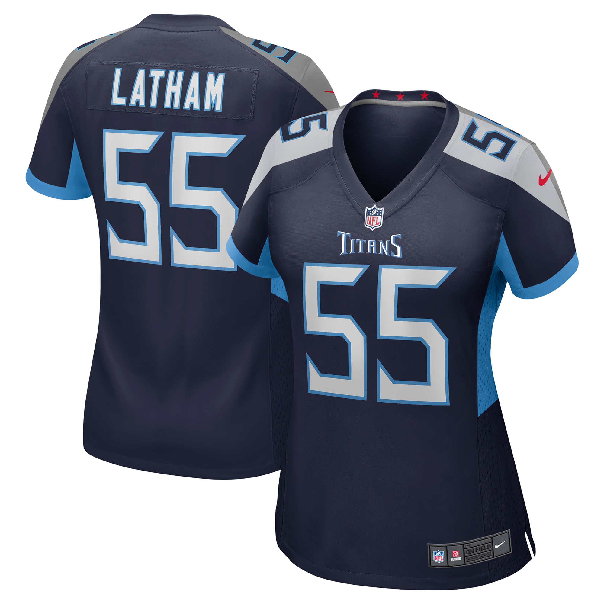 Women's Tennessee Titans JC Latham Navy Team Game Jersey JS6423 Saliibo