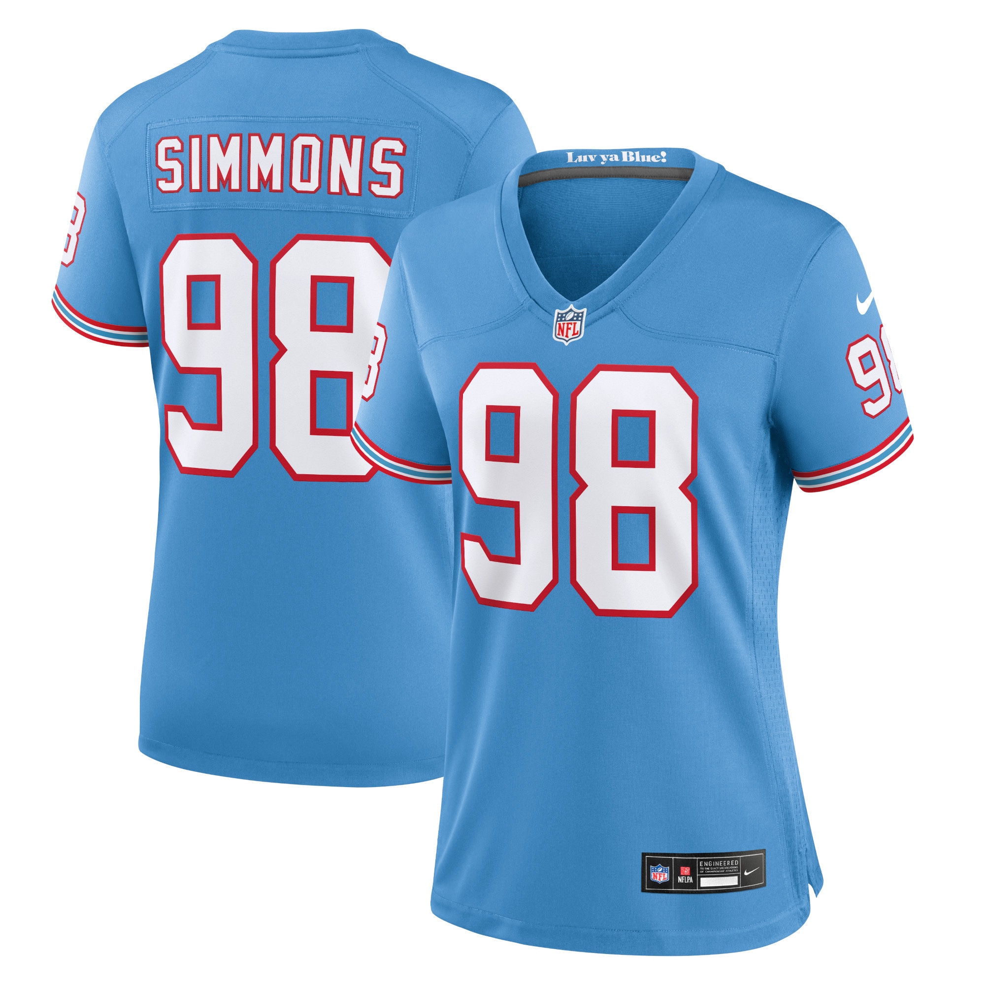 Women's Tennessee Titans Jeffery Simmons Light Blue Player Jersey JS8979 Saliibo