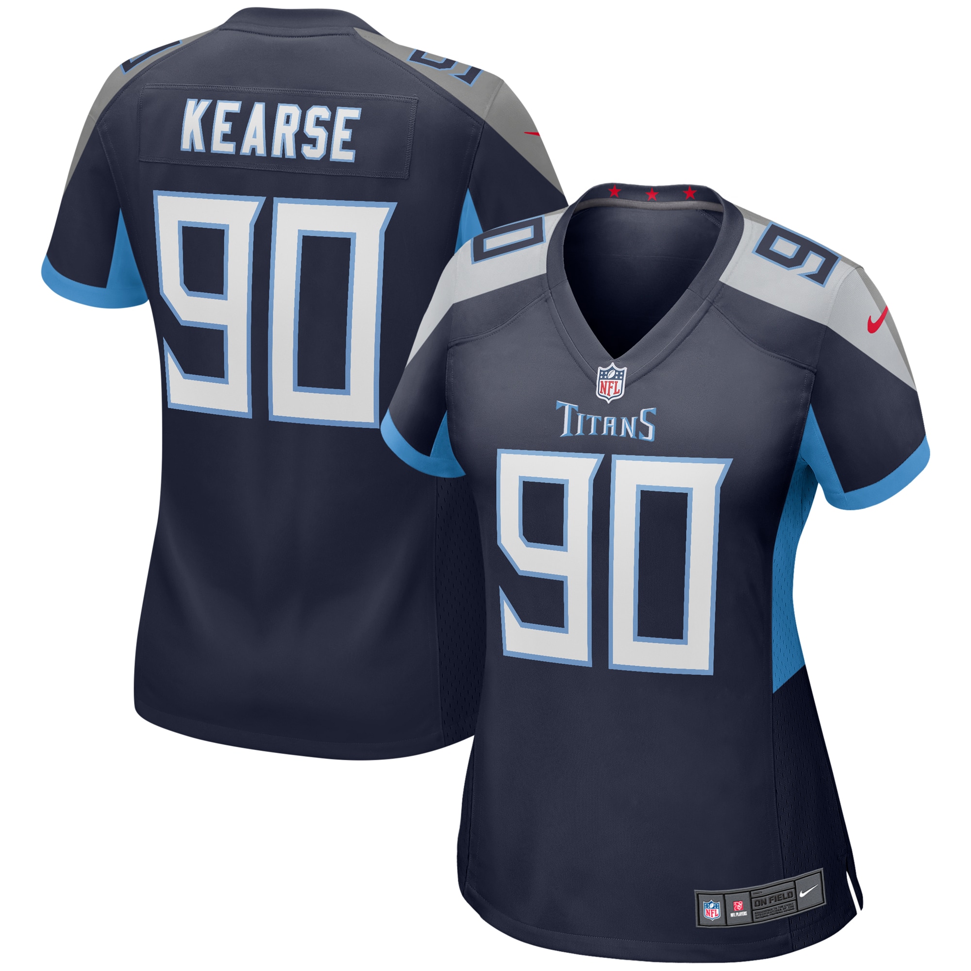 Women's Tennessee Titans Jevon Kearse Navy Game Retired Player Jersey JS5979 Saliibo