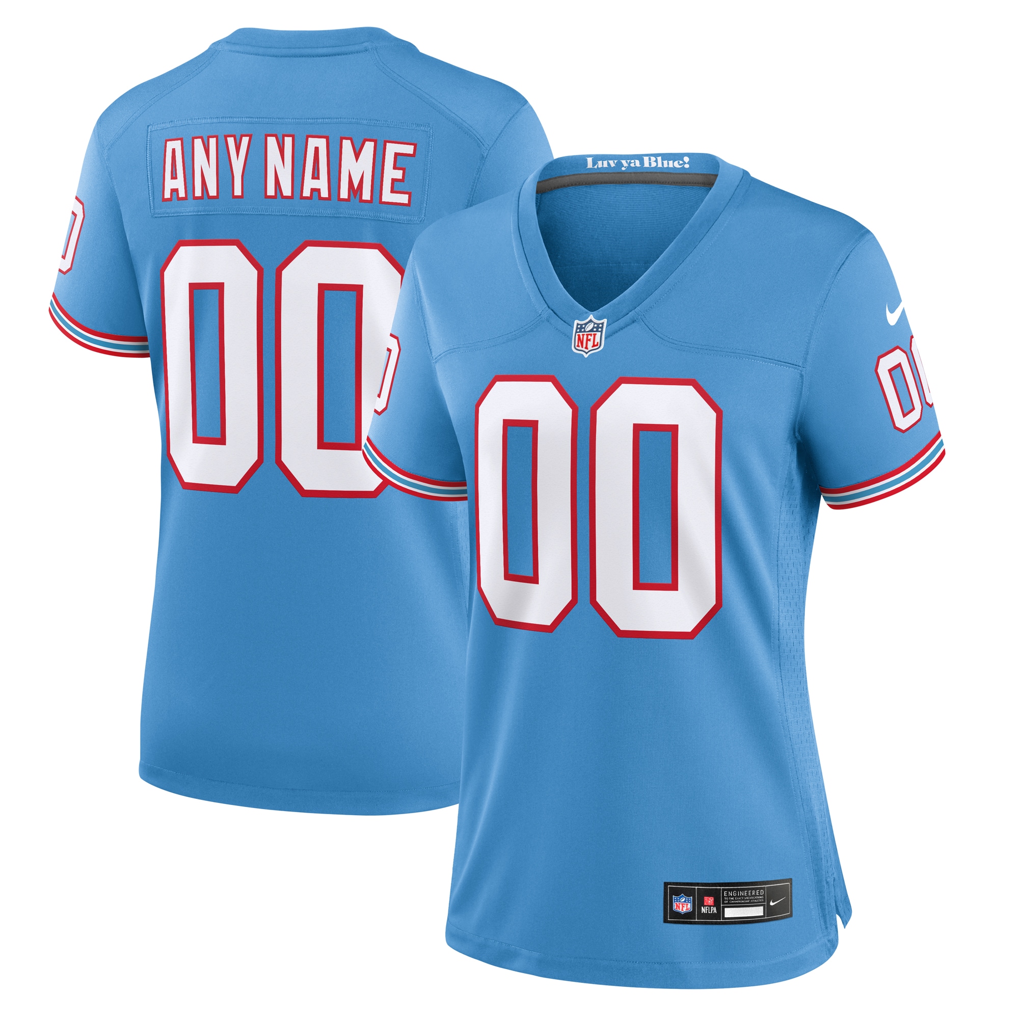 Women's Tennessee Titans Light Blue Oilers Throwback Custom Game Jersey JS5312 Saliibo