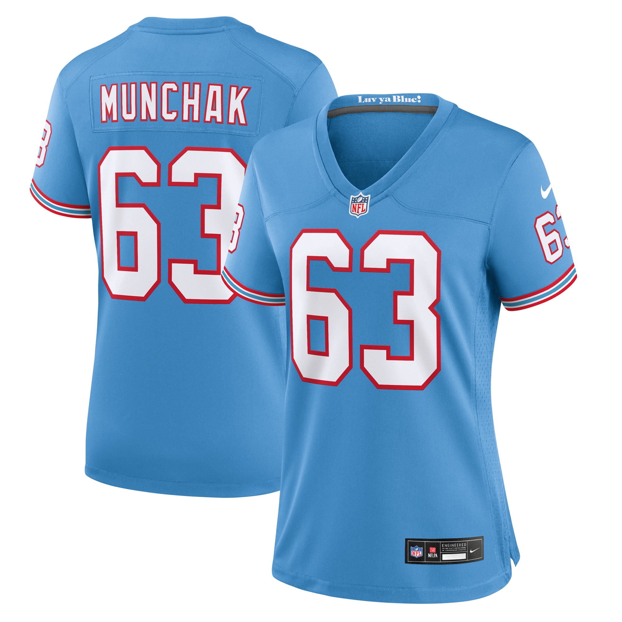 Women's Tennessee Titans Mike Munchak Light Blue Oilers Throwback Retired Player Game Jersey JS7730 Saliibo