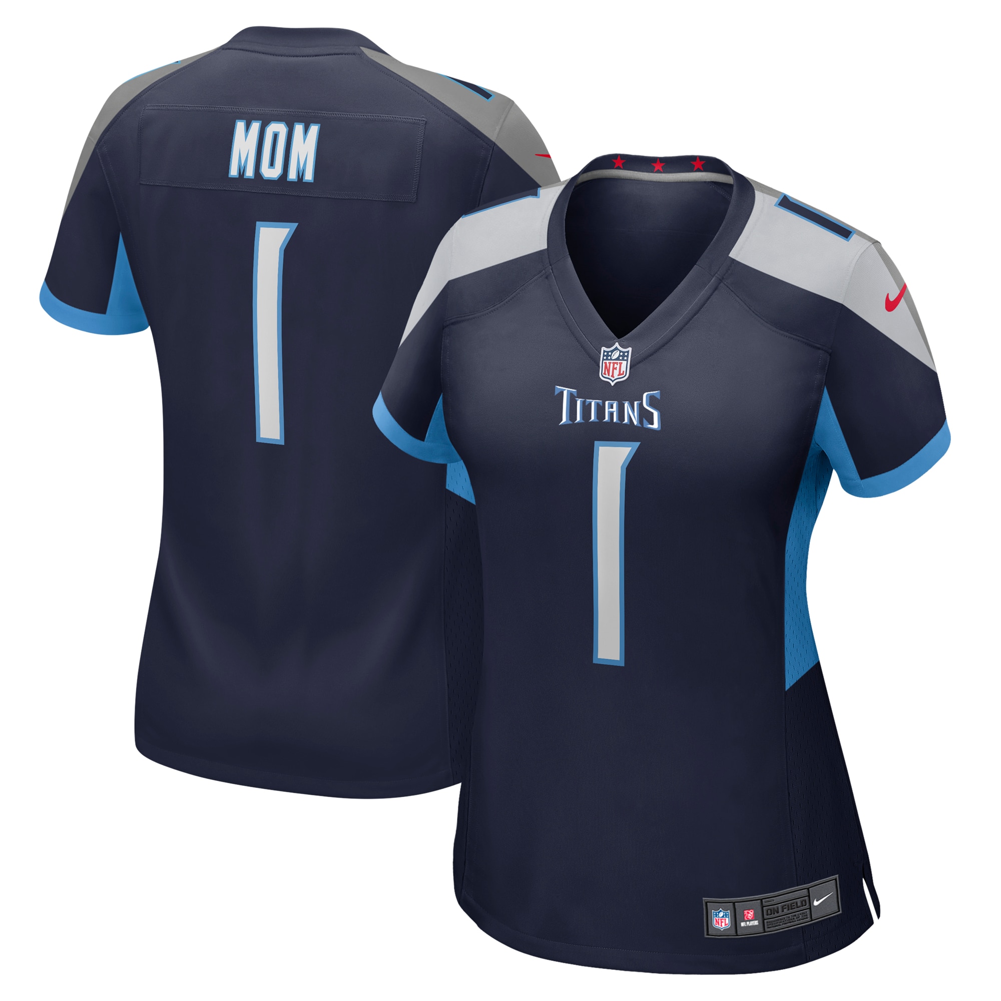 Women's Tennessee Titans Number 1 Mom Navy Game Jersey JS3268 Saliibo
