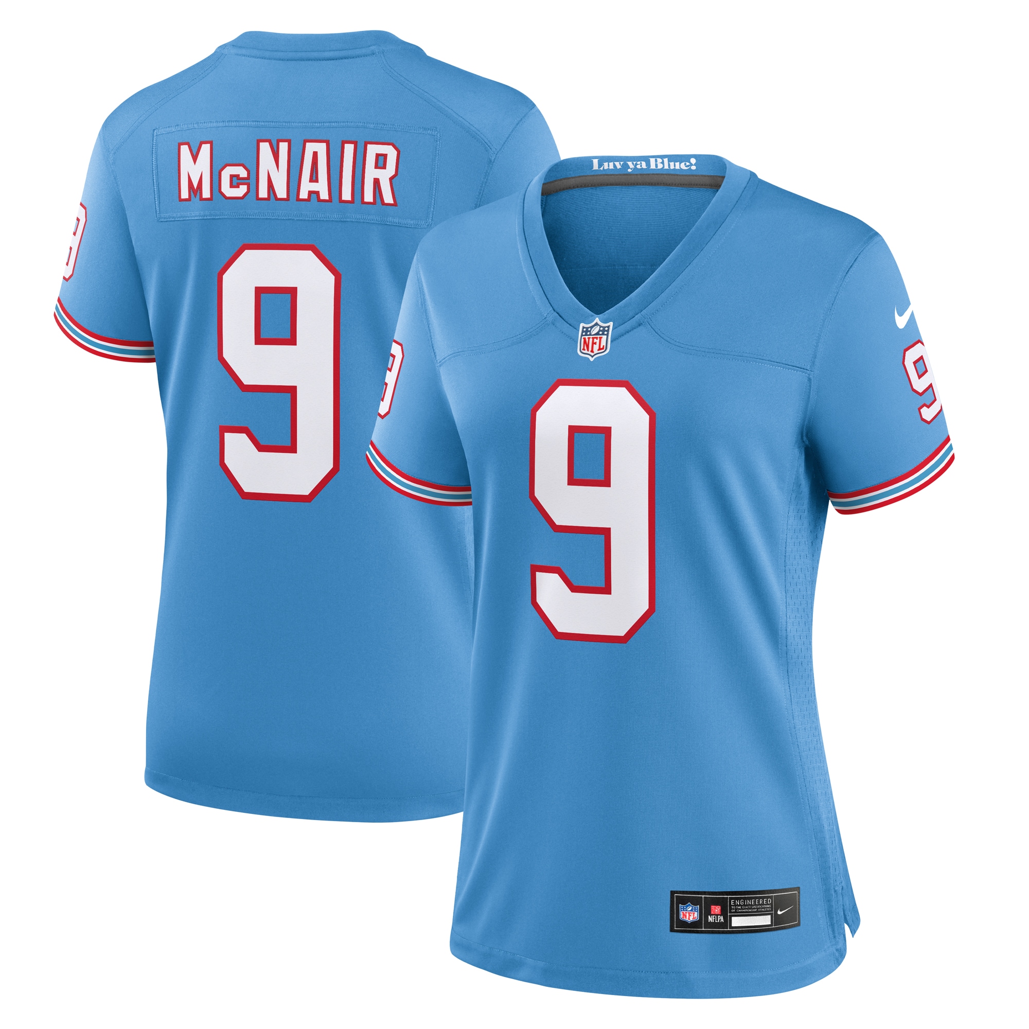 Women's Tennessee Titans Steve McNair Light Blue Oilers Throwback Retired Player Game Jersey JS3100 Saliibo