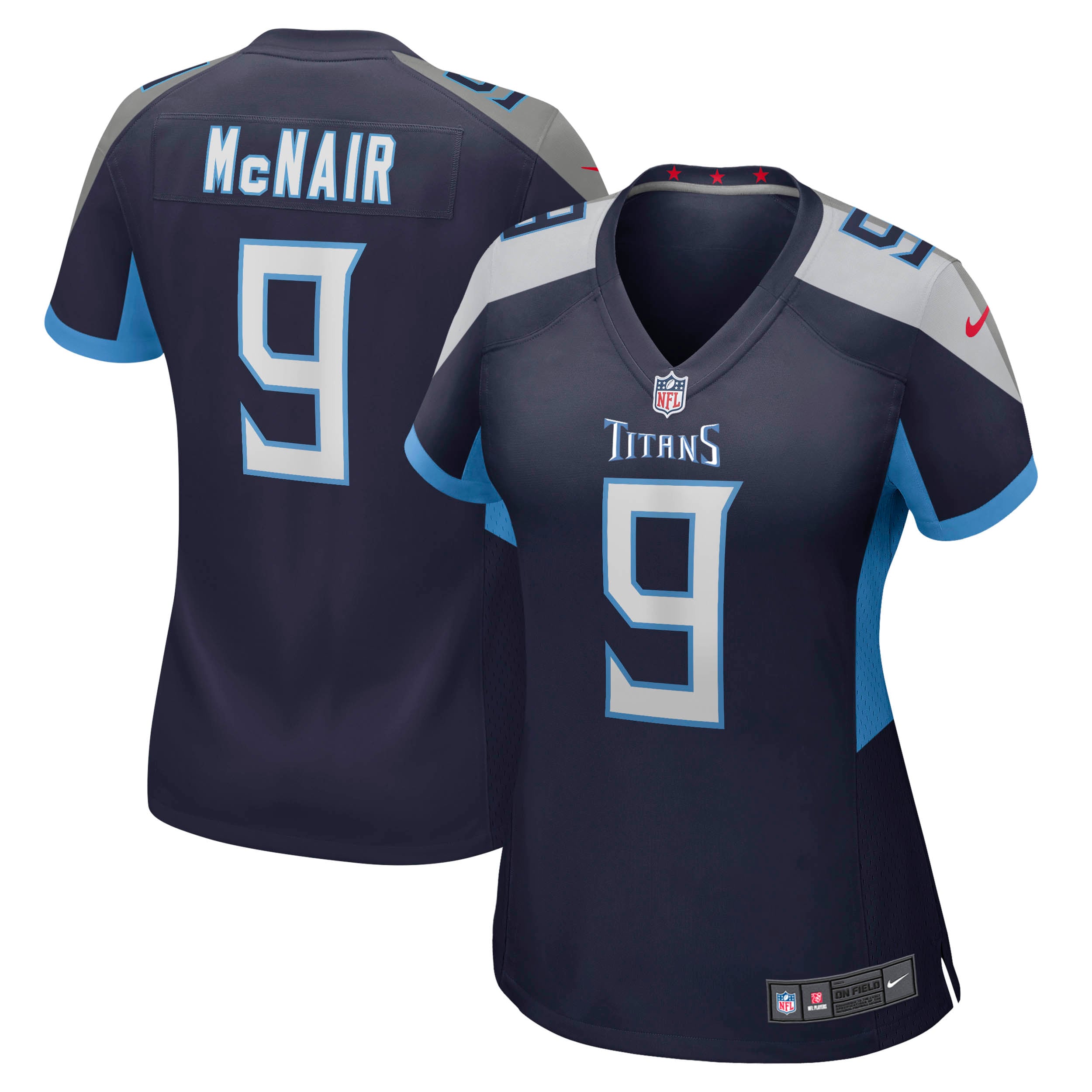 Women's Tennessee Titans Steve McNair Navy Game Retired Player Jersey JS3349 Saliibo