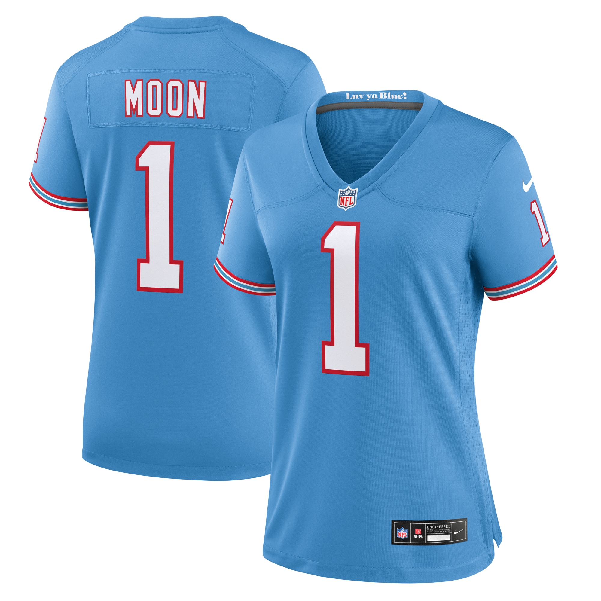 Women's Tennessee Titans Warren Moon Light Blue Oilers Throwback Retired Player Game Jersey JS1874 Saliibo