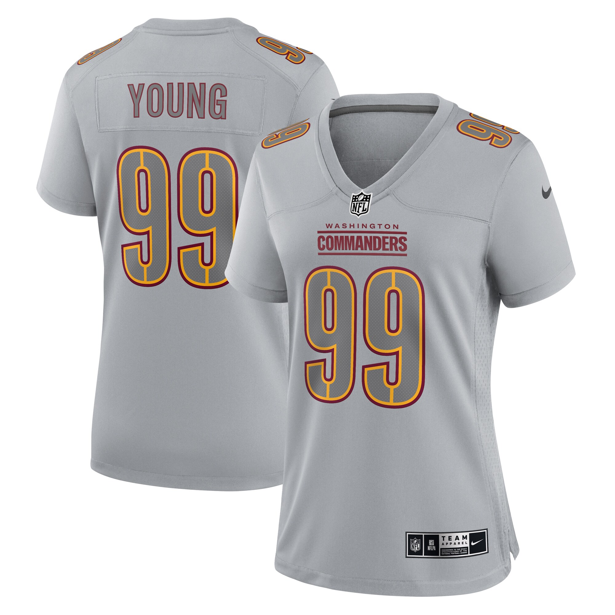 Women's Washington Commanders Chase Young Gray Atmosphere Fashion Game Jersey JS3511 Saliibo