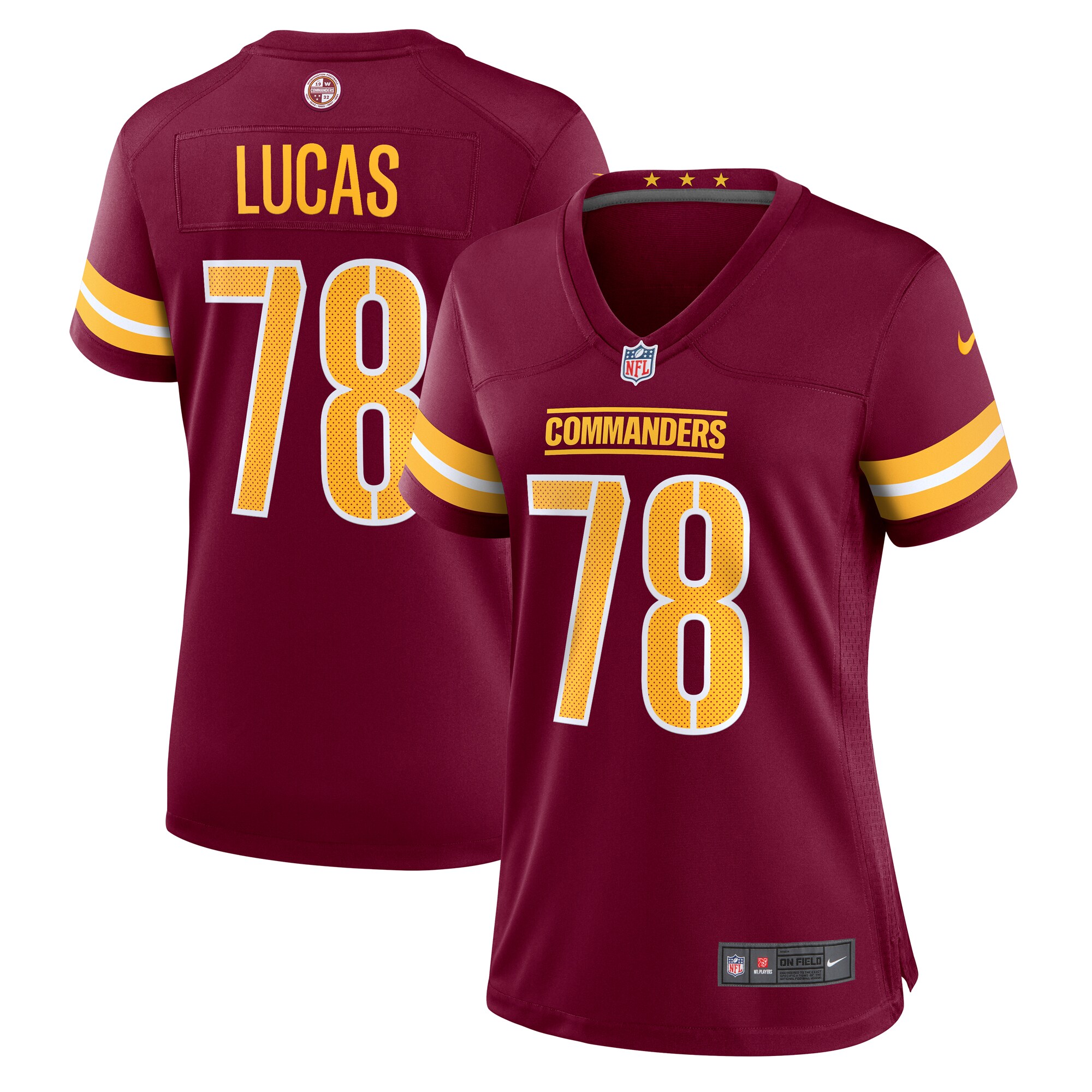 Women's Washington Commanders Cornelius Lucas Burgundy Game Jersey JS9387 Saliibo