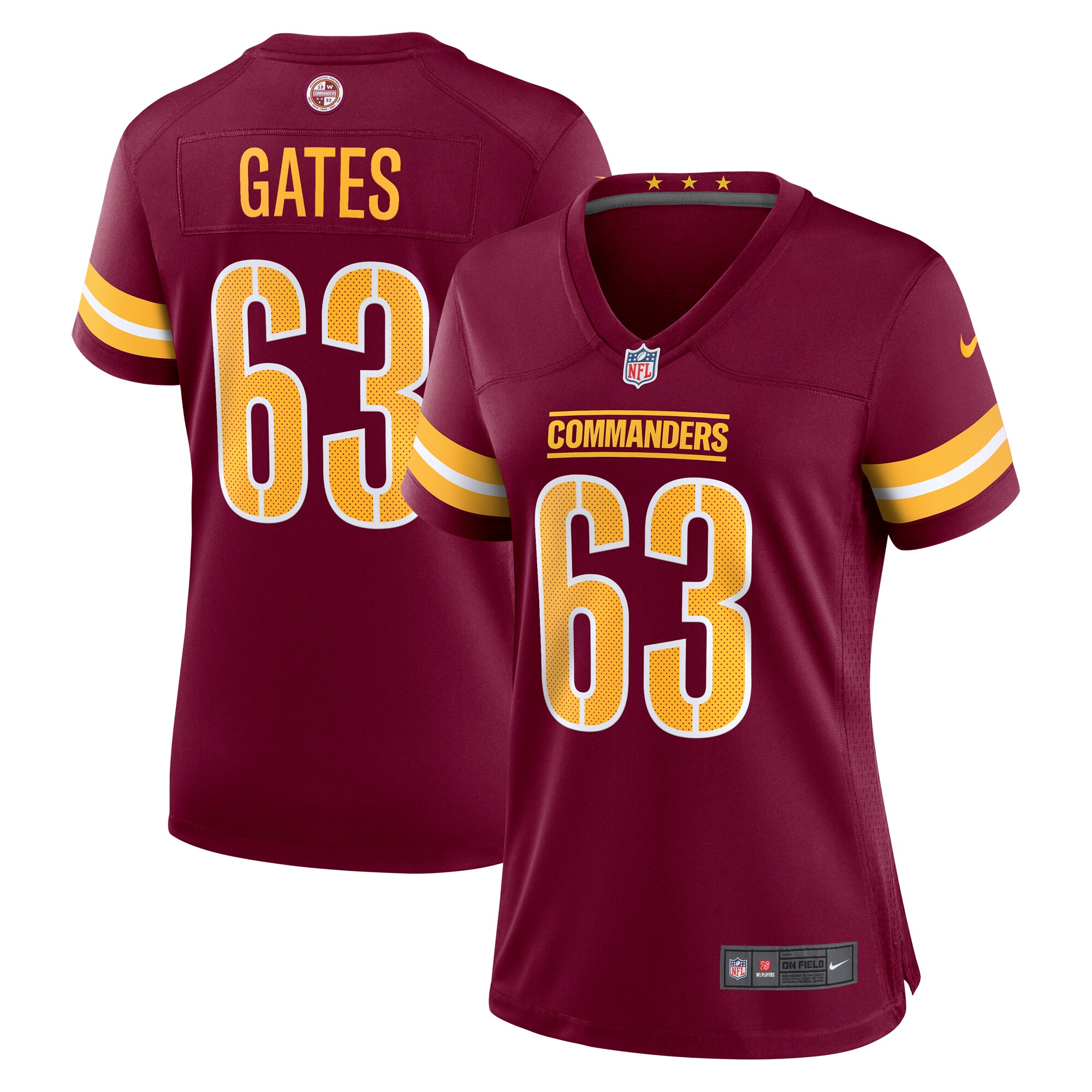Women's Washington Commanders Nick Gates Burgundy Game Player Jersey JS9254 Saliibo