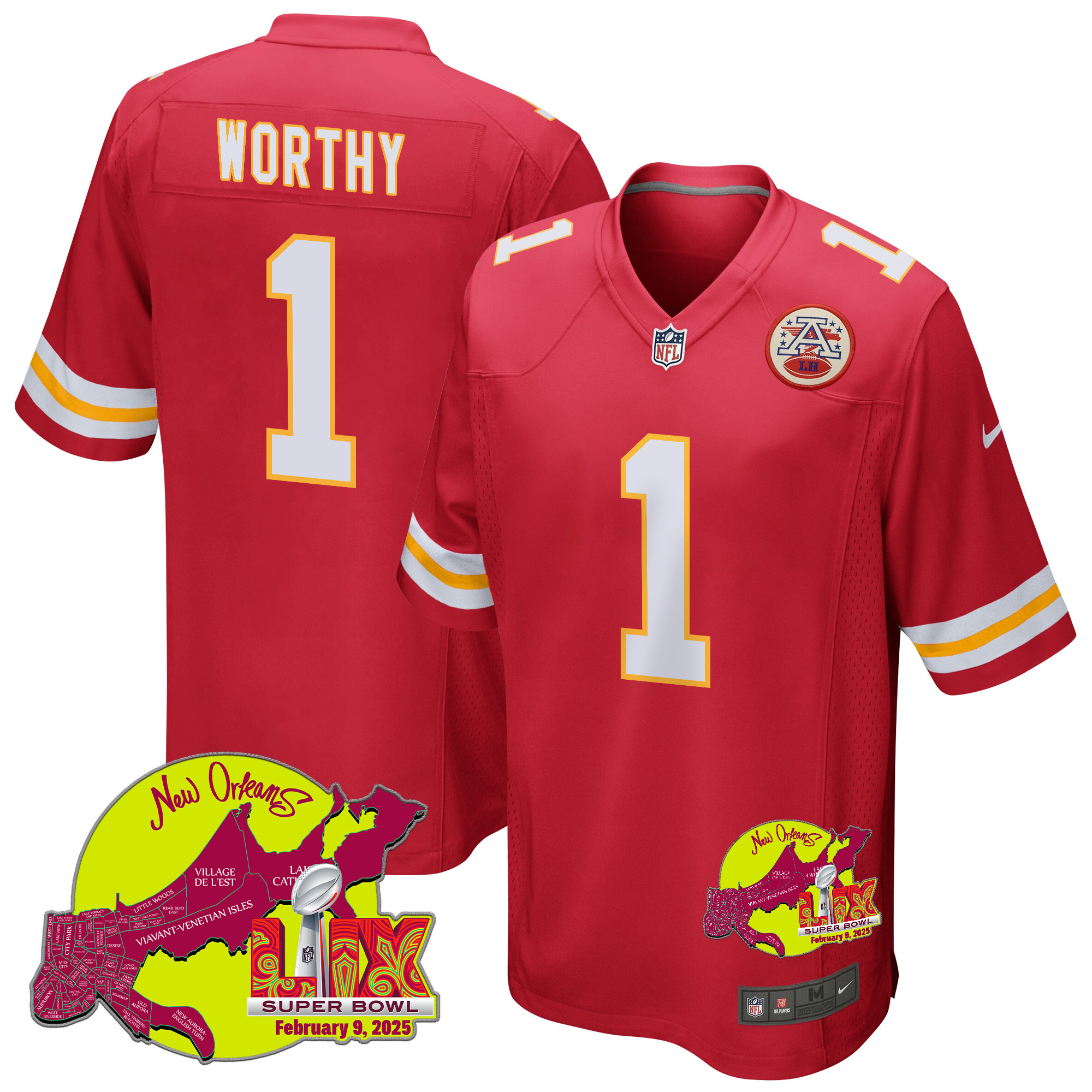 Xavier Worthy 1 Kansas City Chiefs Super Bowl LIX New Orleans Patch Game Men Jersey - Red JS2082 Saliibo