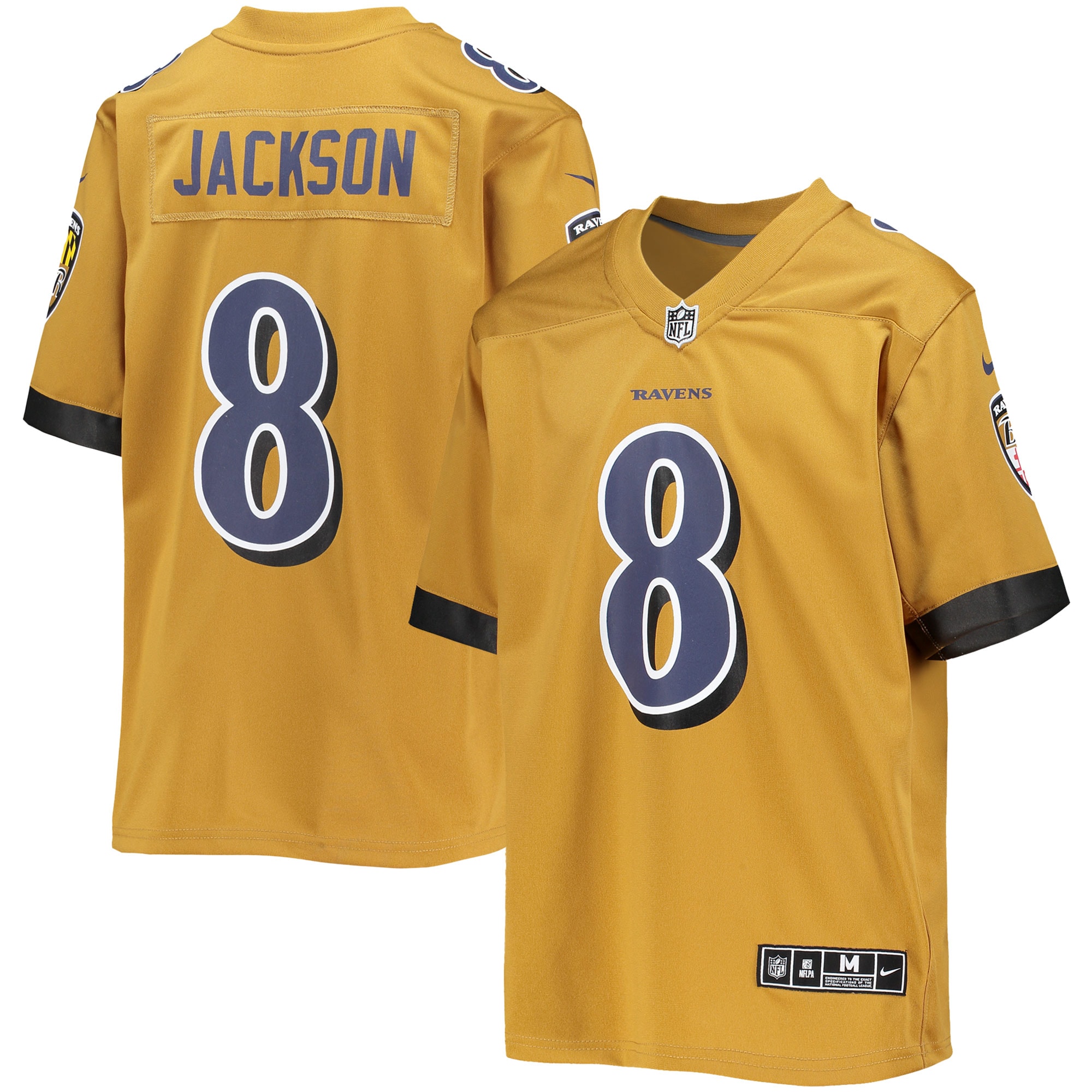 Youth Baltimore Ravens Lamar Jackson Gold Inverted Team Game Jersey JS7720 Saliibo