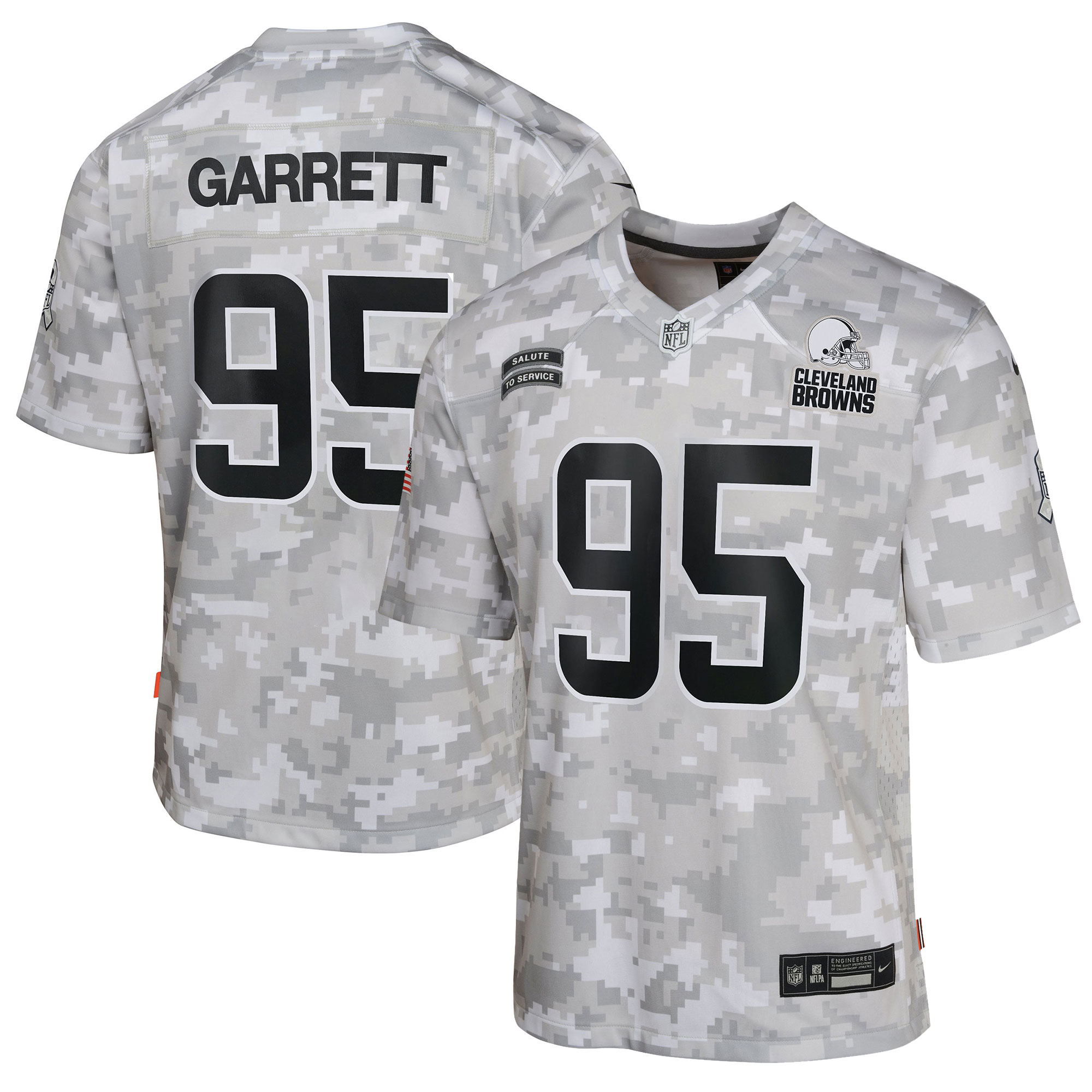 Youth Cleveland Browns Myles Garrett Arctic Camo 2024 Salute to Service Game Jersey JS2417 Saliibo