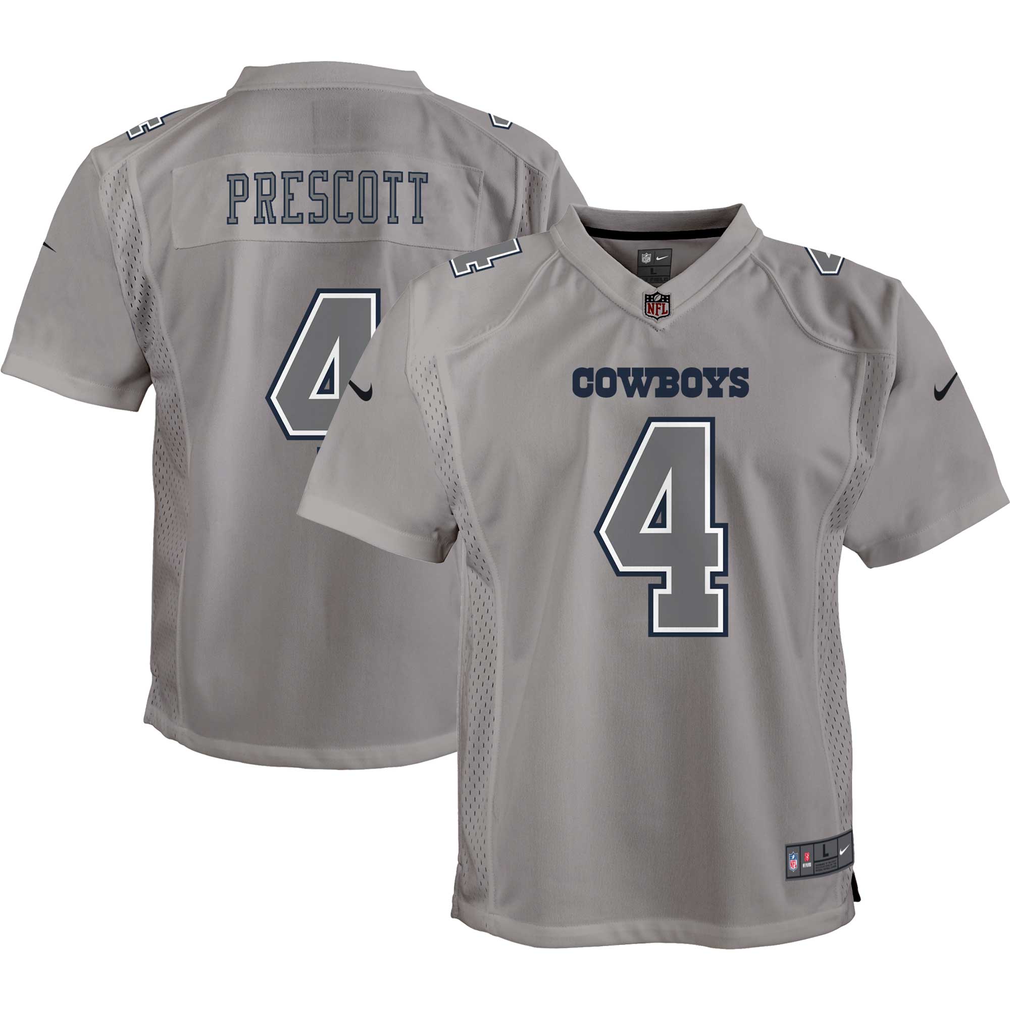 Youth Dallas Cowboys Dak Prescott Gray Atmosphere Game Jersey JS7118 Saliibo