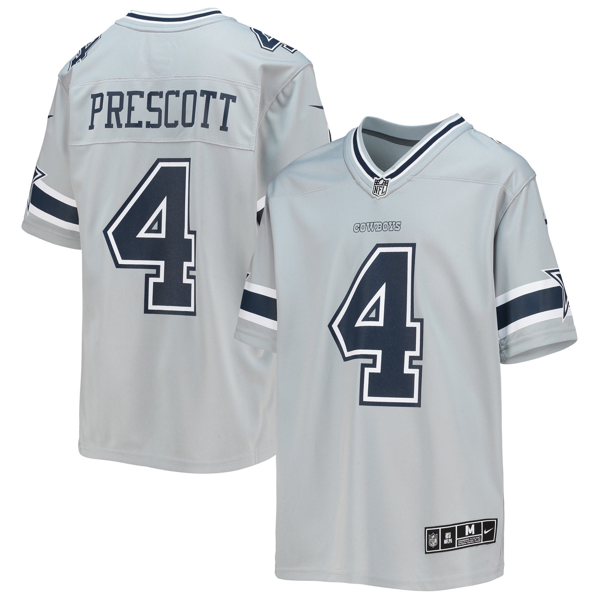 Youth Dallas Cowboys Dak Prescott Silver Inverted Team Game Jersey JS5913 Saliibo