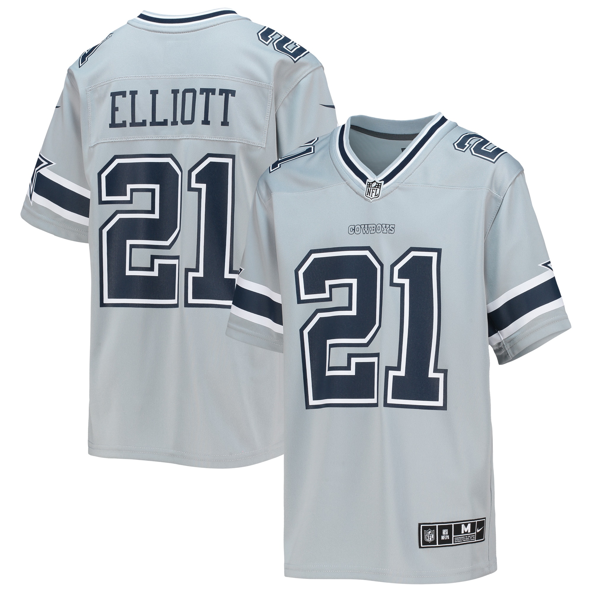 Youth Dallas Cowboys Ezekiel Elliott Silver Inverted Team Game Jersey JS3340 Saliibo