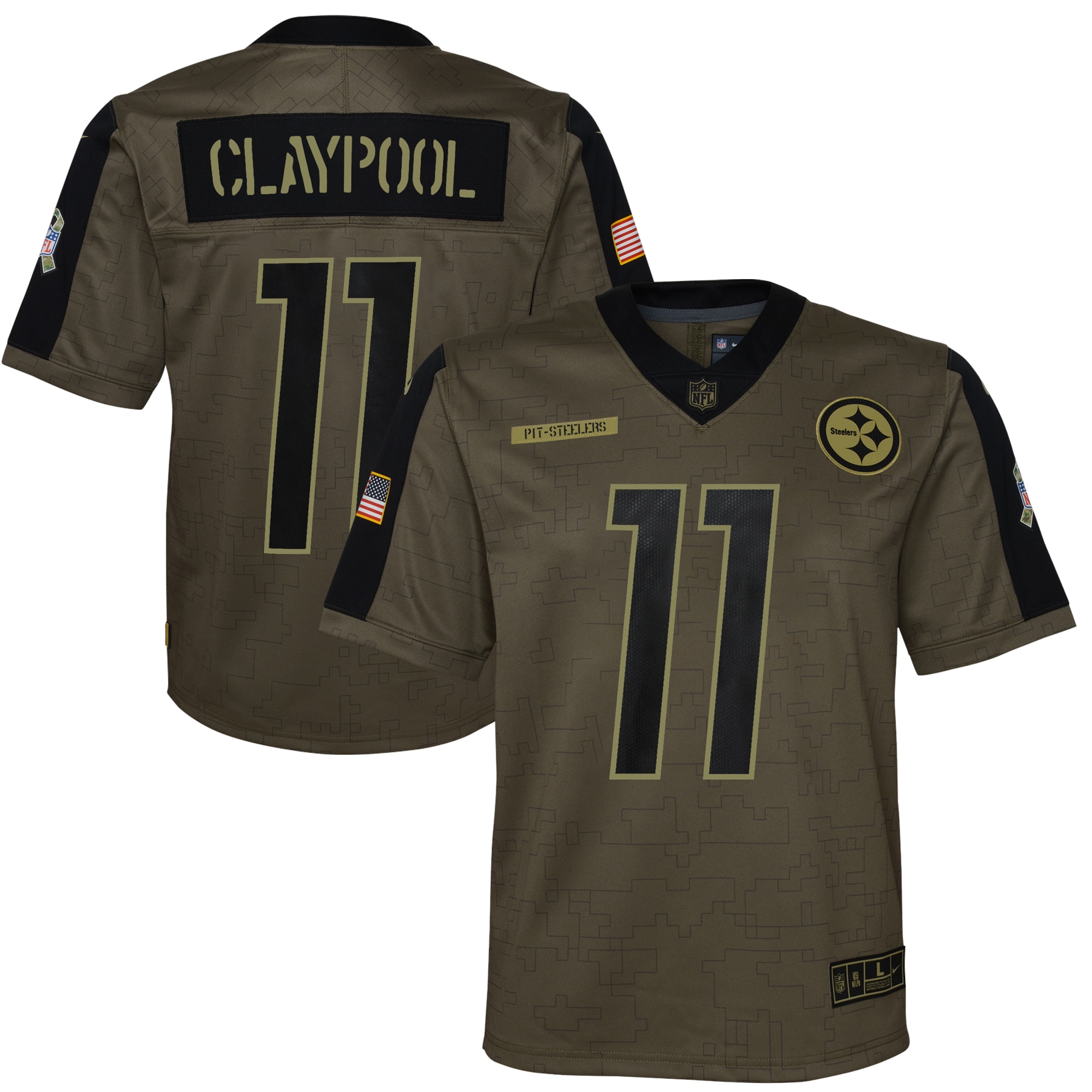 Youth Dallas Pittsburgh Steelers Chase Claypool Olive Salute To Service Game Jersey JS4326 Saliibo