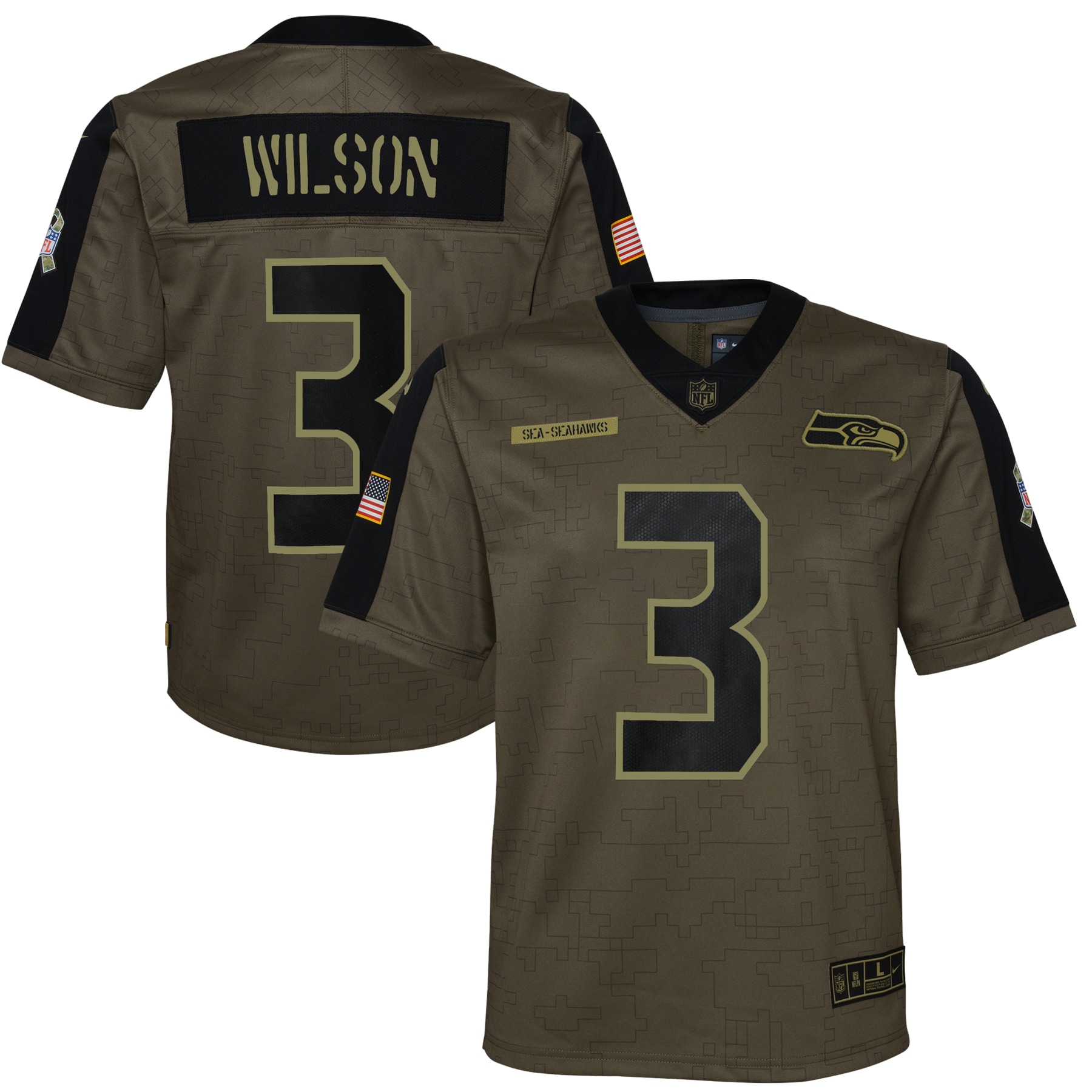 Youth Dallas Seattle Seahawks Russell Wilson Olive Salute To Service Game Jersey JS6043 Saliibo