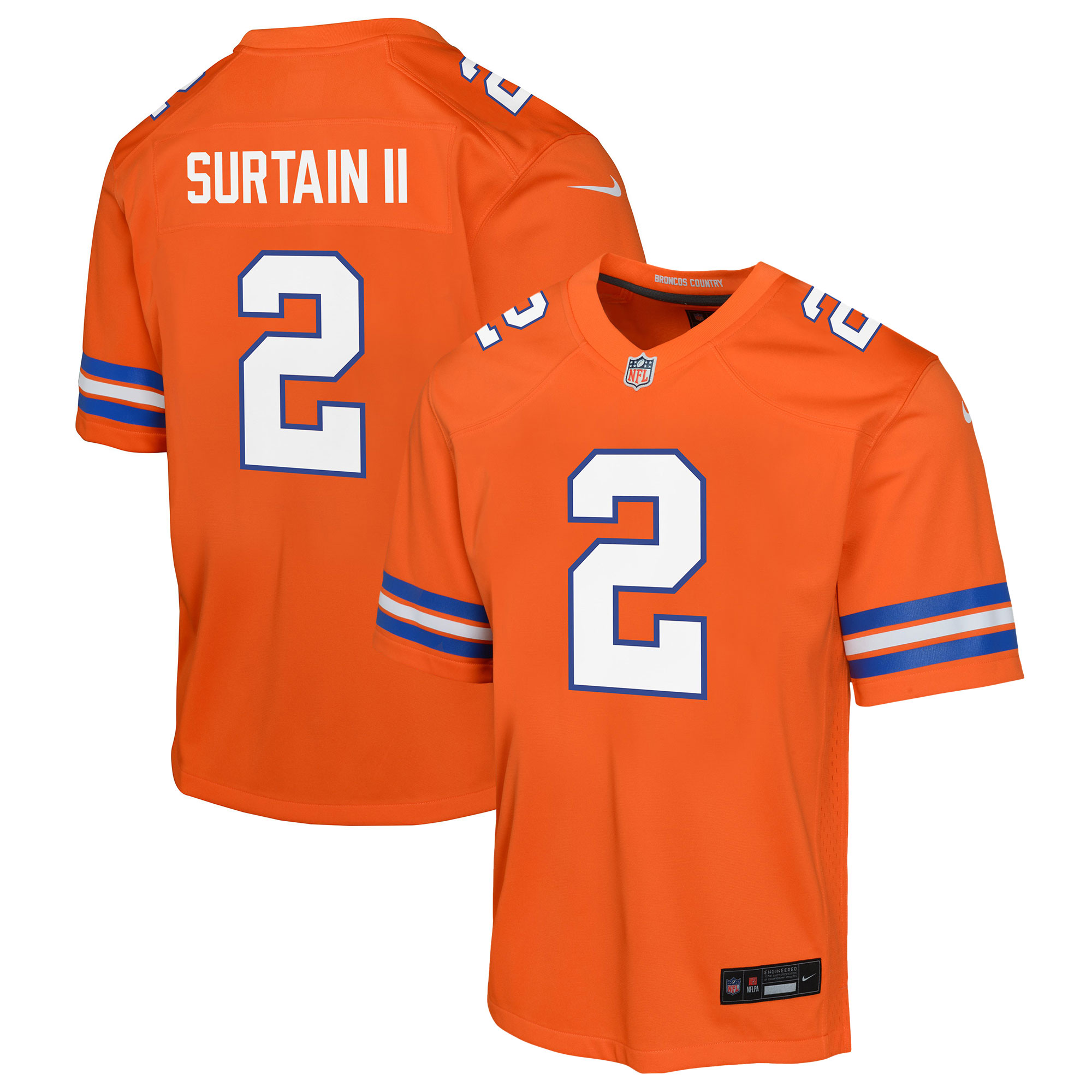 Youth Denver Broncos Patrick Surtain II Orange Mile High Collection 1977 Throwback Game Jersey JS5520 Saliibo