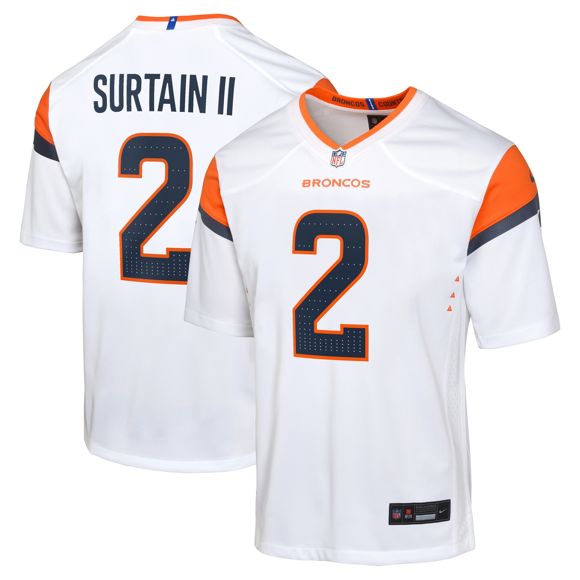 Youth Denver Broncos Patrick Surtain II White Mile High Collection Game Jersey JS7923 Saliibo