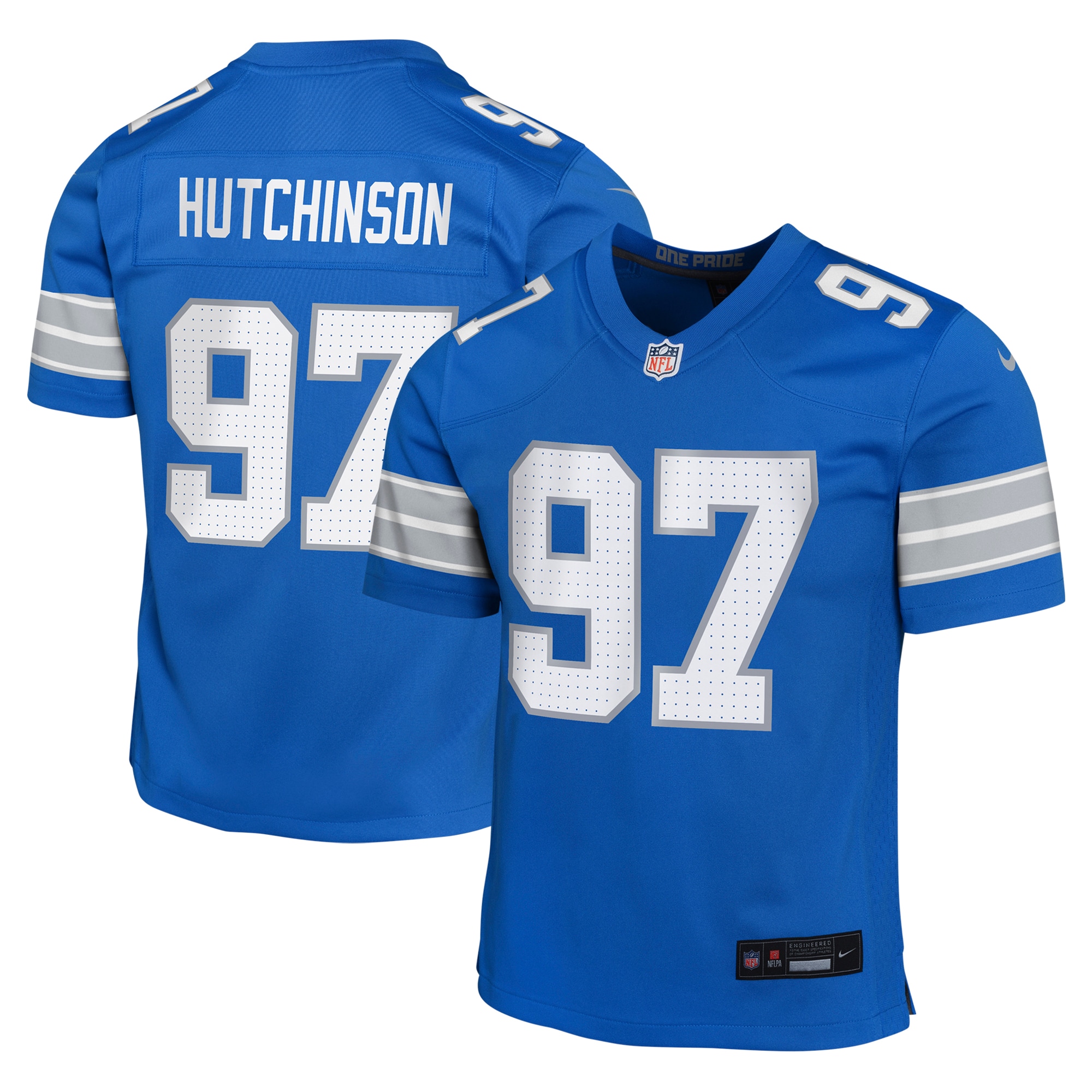 Youth Detroit Lions Aidan Hutchinson Blue Team Player Game Jersey JS5319 Saliibo