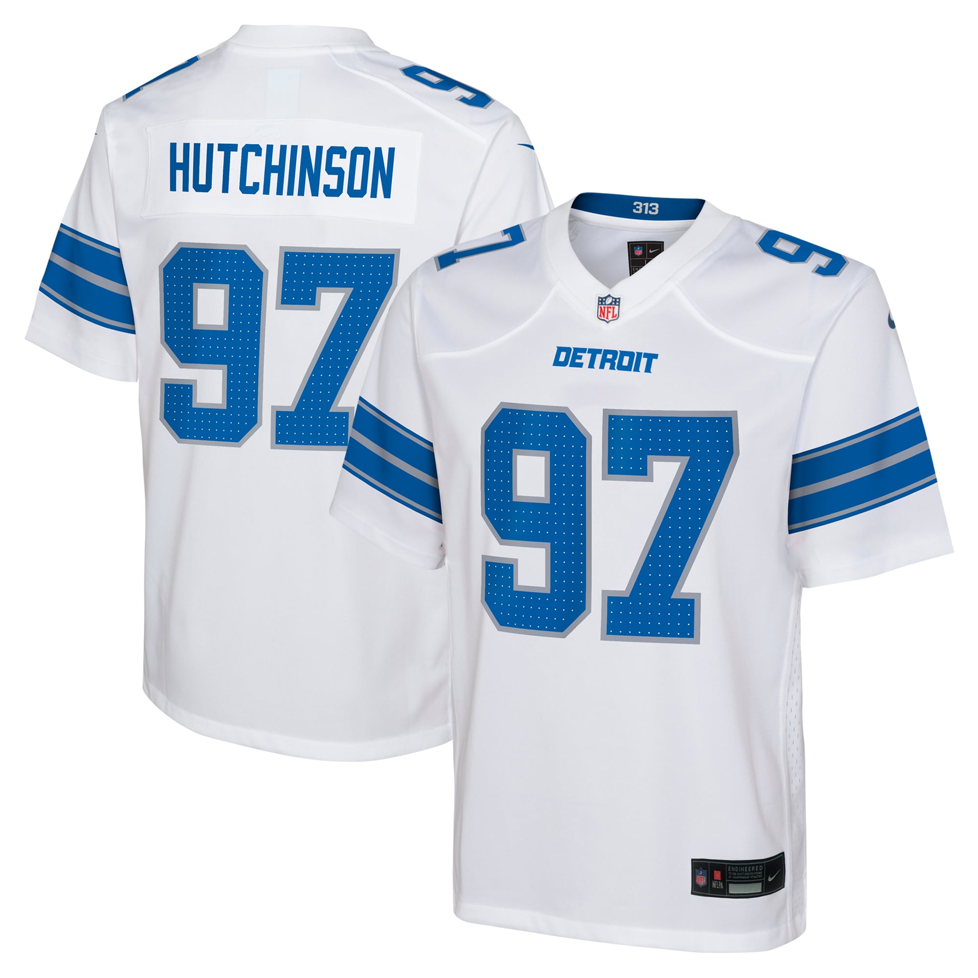 Youth Detroit Lions Aidan Hutchinson White Player Game Jersey JS6784 Saliibo