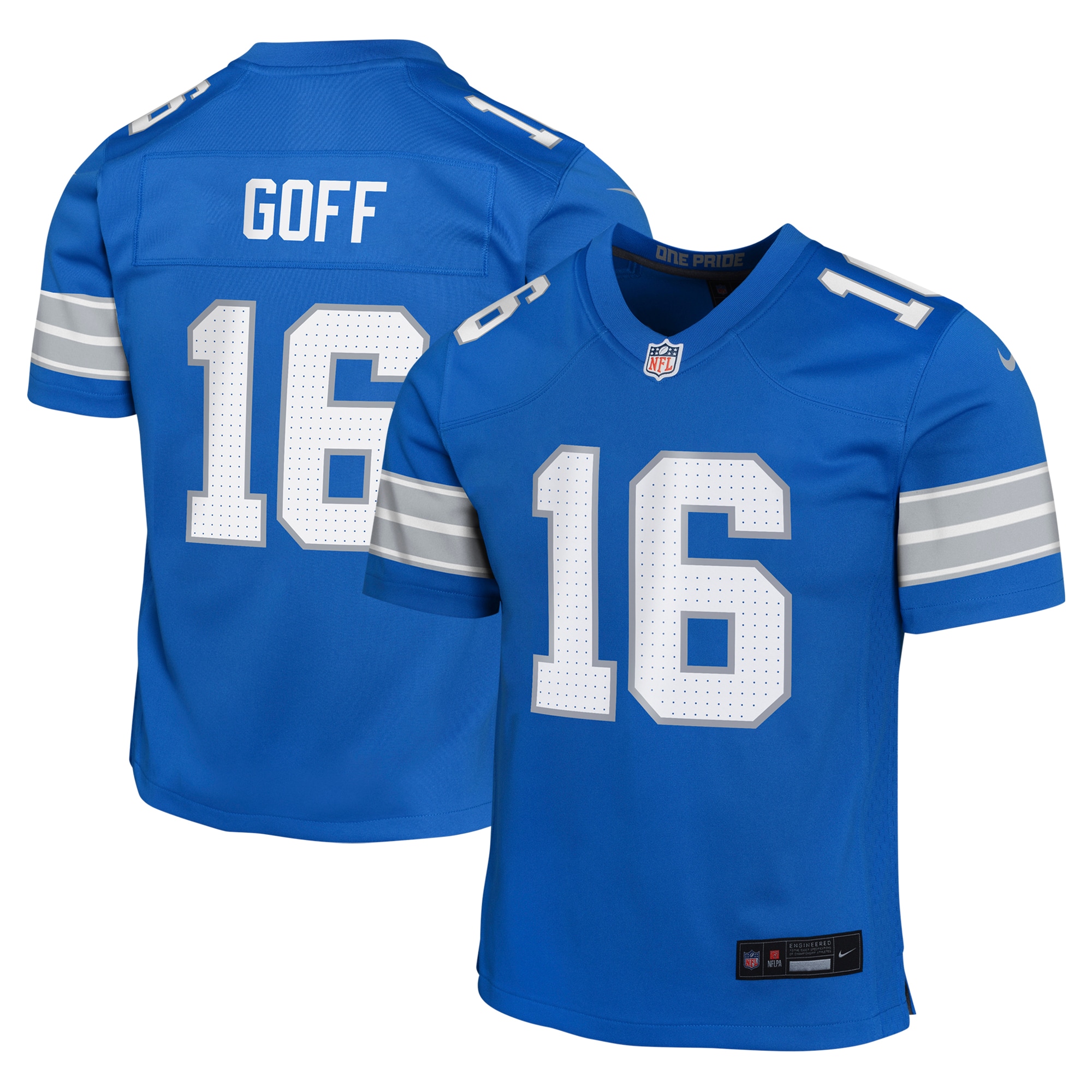 Youth Detroit Lions Jared Goff Blue Team Player Game Jersey JS9259 Saliibo