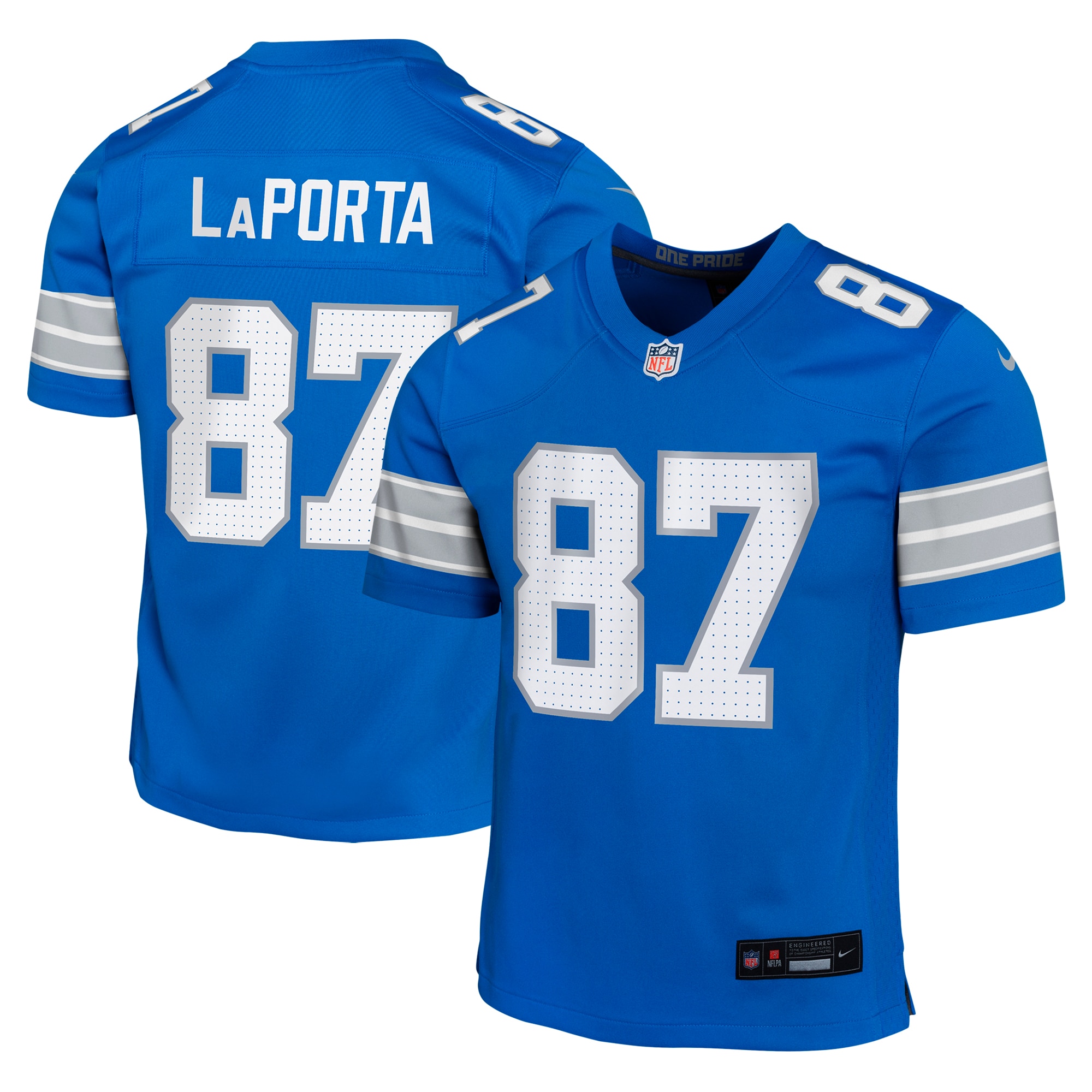 Youth Detroit Lions Sam LaPorta Blue Team Player Game Jersey JS2393 Saliibo
