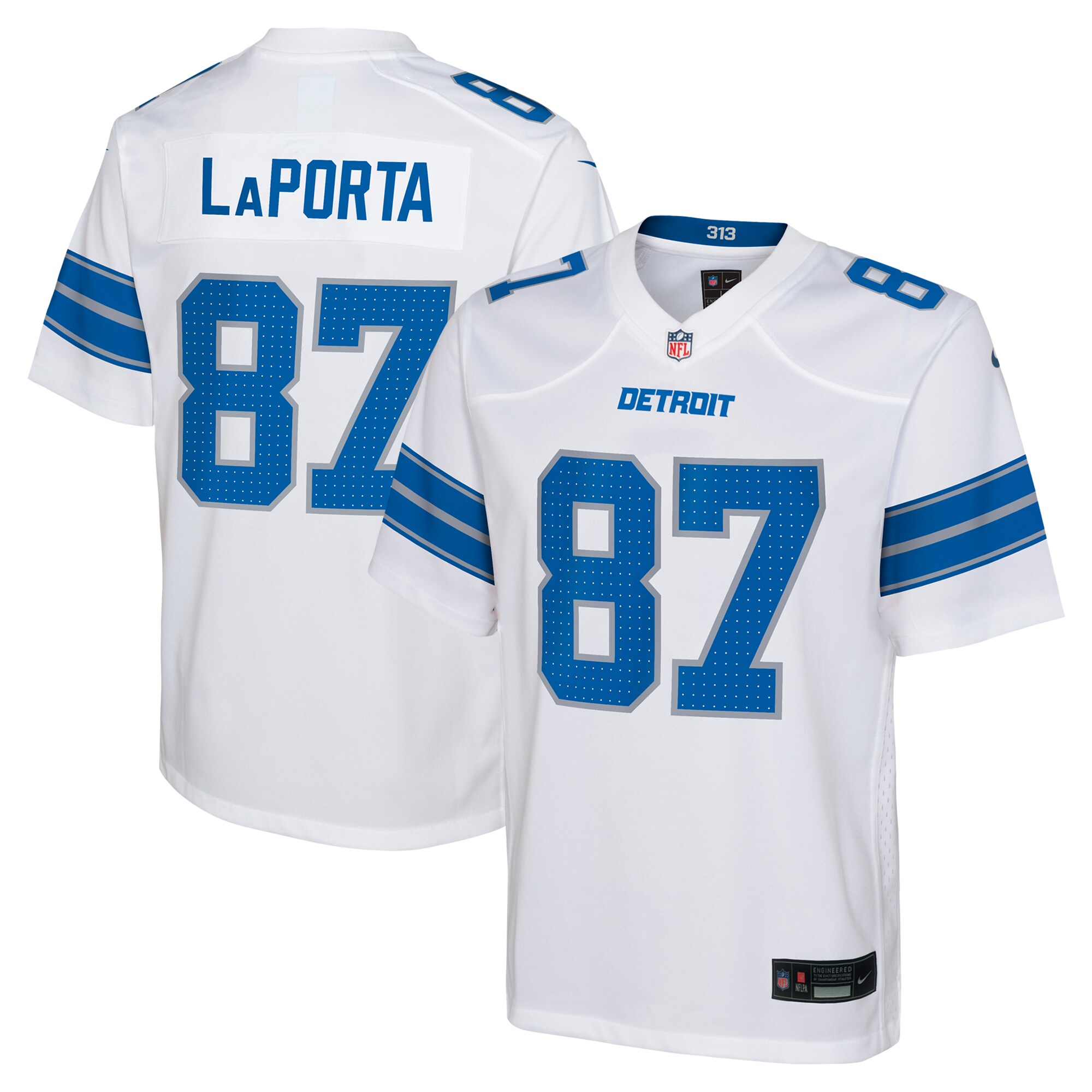 Youth Detroit Lions Sam LaPorta White Player Game Jersey JS7731 Saliibo