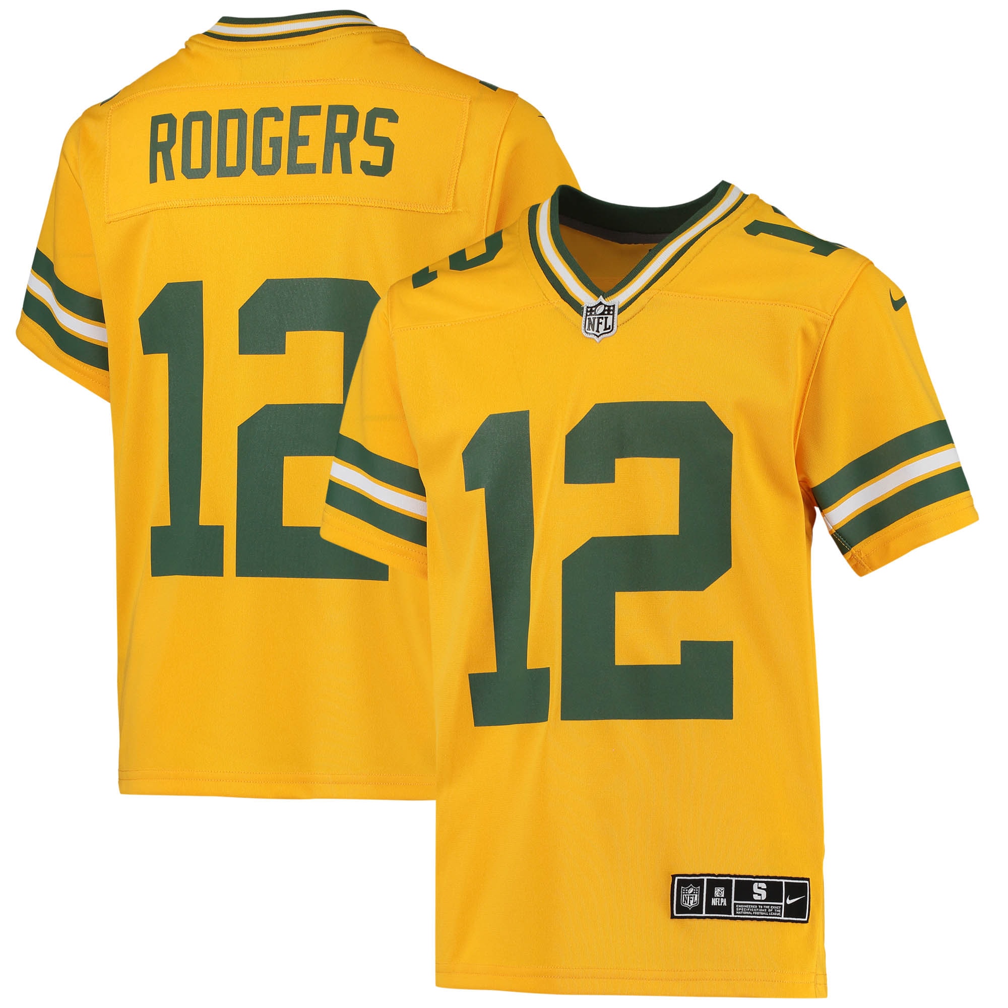 Youth Green Bay Packers Aaron Rodgers Gold Inverted Team Game Jersey JS8853 Saliibo