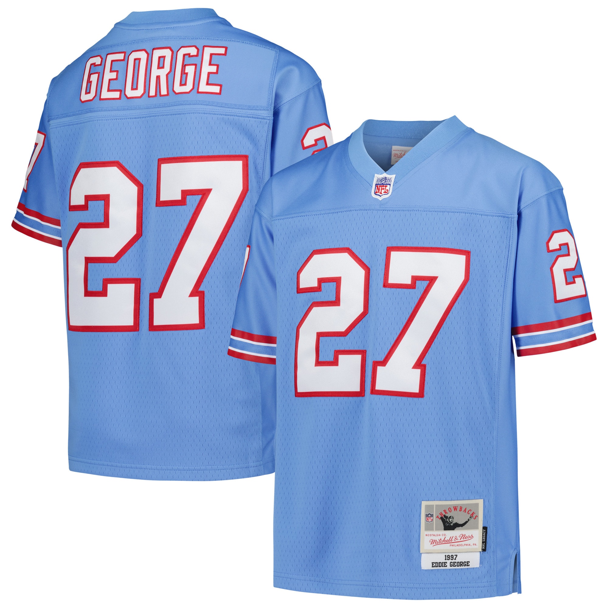 Youth Houston Oilers Eddie George Mitchell & Ness Light Blue Gridiron Classics 1997 Retired Player Legacy Jersey JS8998 Saliibo
