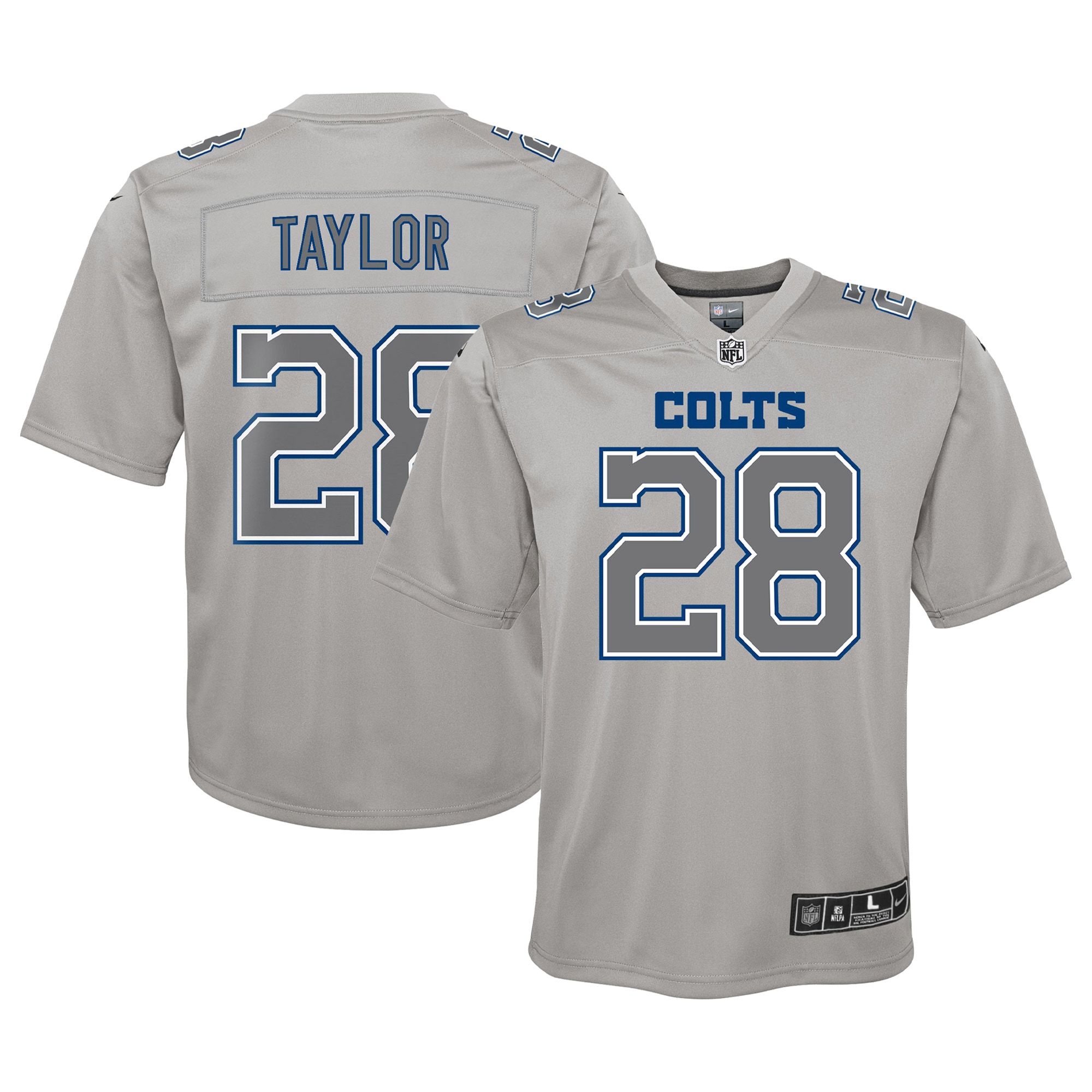 Youth Indianapolis Colts Jonathan Taylor Gray Atmosphere Game Jersey JS4421 Saliibo