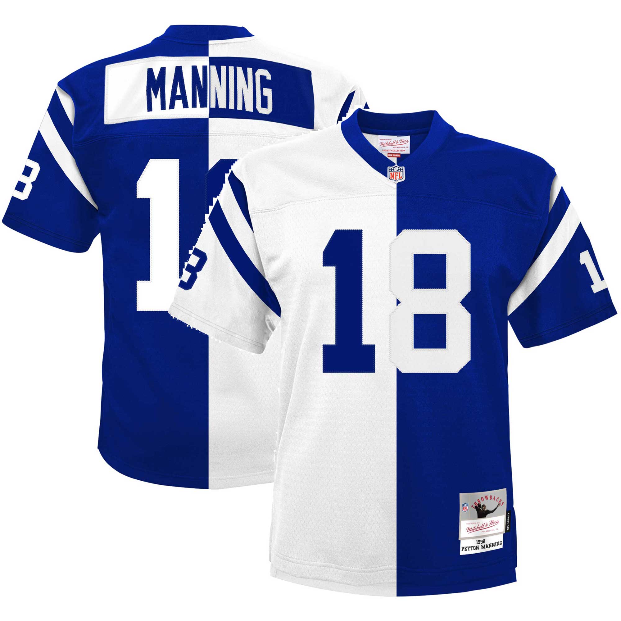 Youth Indianapolis Colts Peyton Manning Mitchell & Ness White/Royal Split Legacy Jersey JS3917 Saliibo