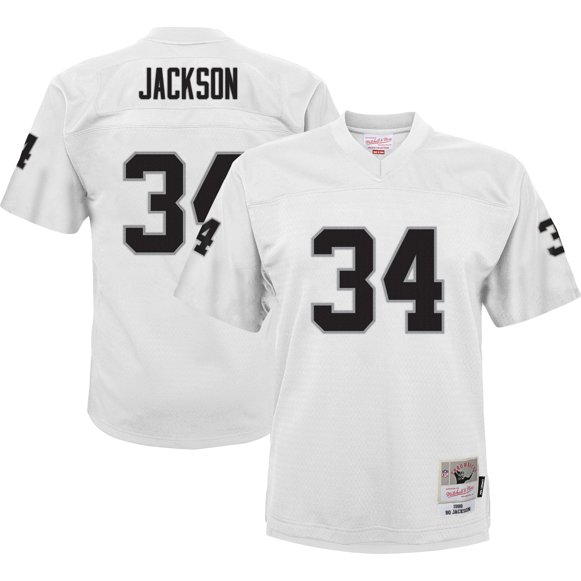 Youth Las Vegas Raiders Bo Jackson Mitchell & Ness White 1988 Retired Player Legacy Jersey JS1395 Saliibo