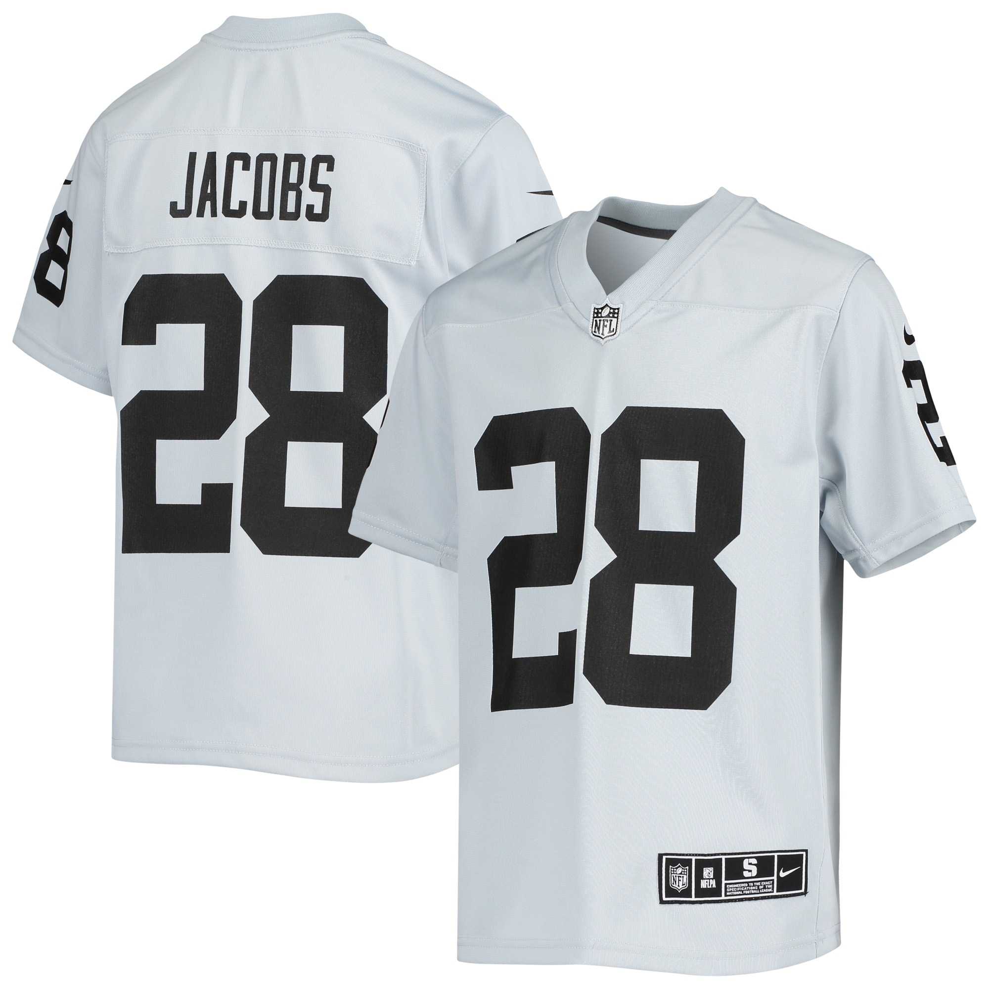 Youth Las Vegas Raiders Josh Jacobs Silver Inverted Team Game Jersey JS4765 Saliibo