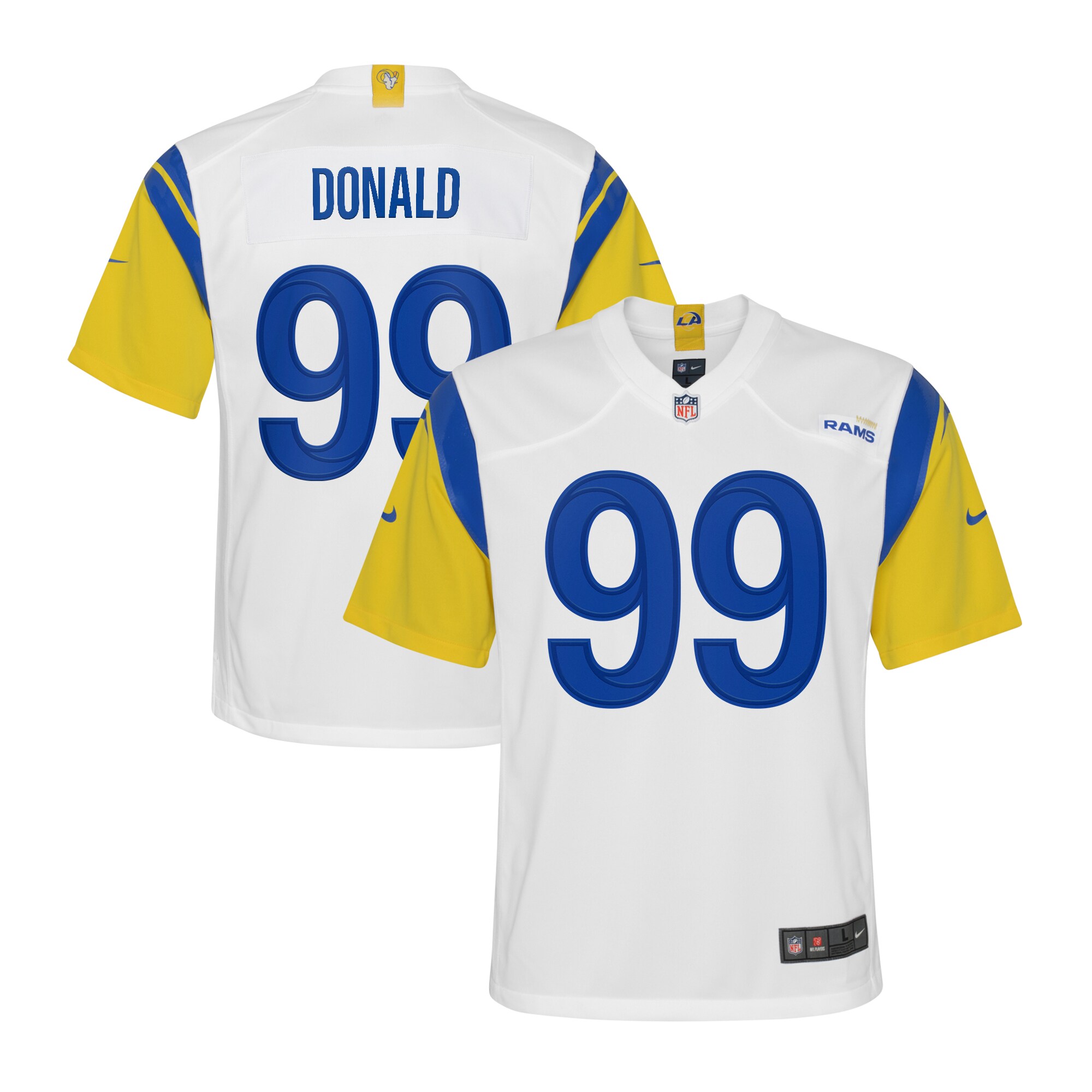 Youth Los Angeles Rams Aaron Donald White Game Jersey JS2562 Saliibo