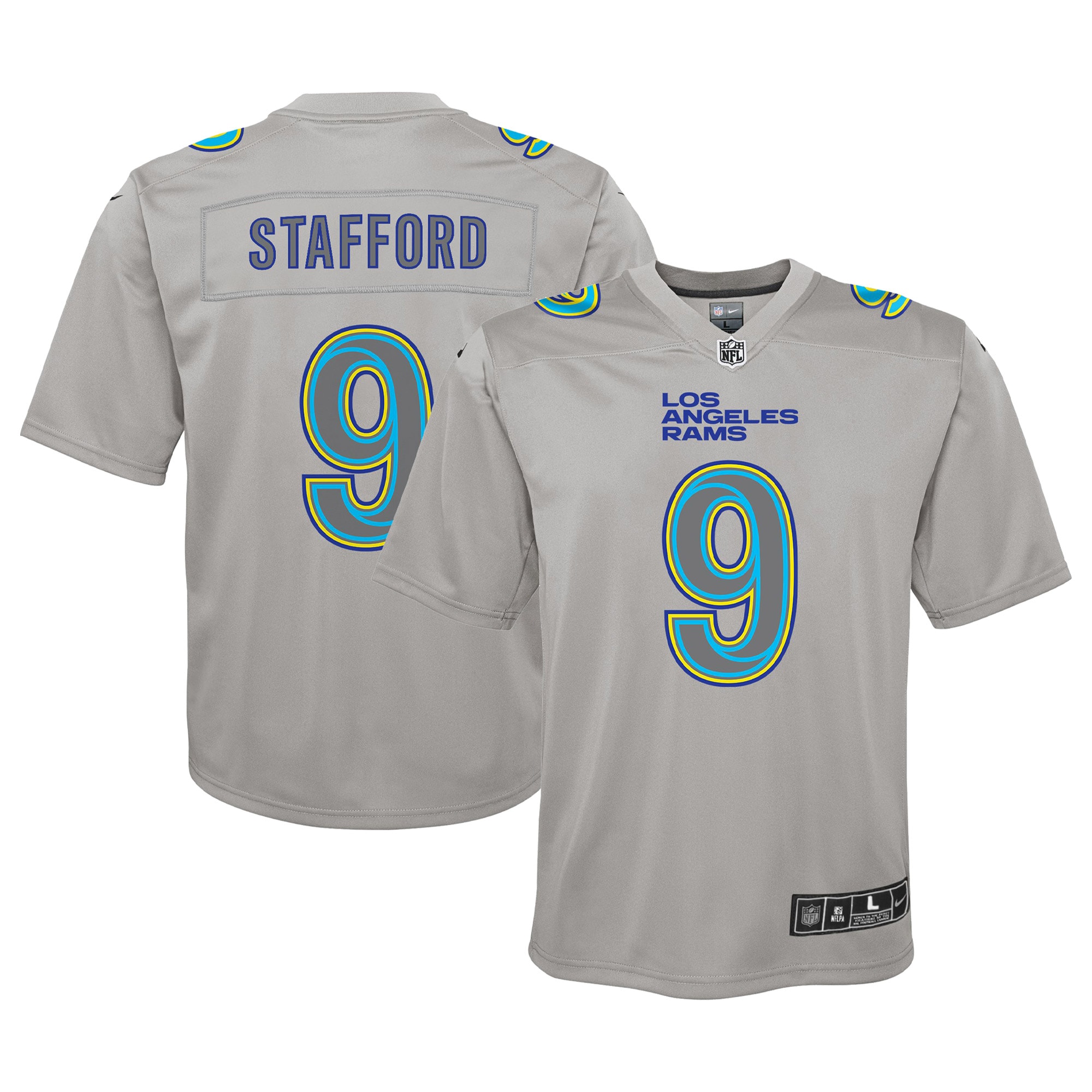 Youth Los Angeles Rams Matthew Stafford Gray Atmosphere Game Jersey JS5540 Saliibo