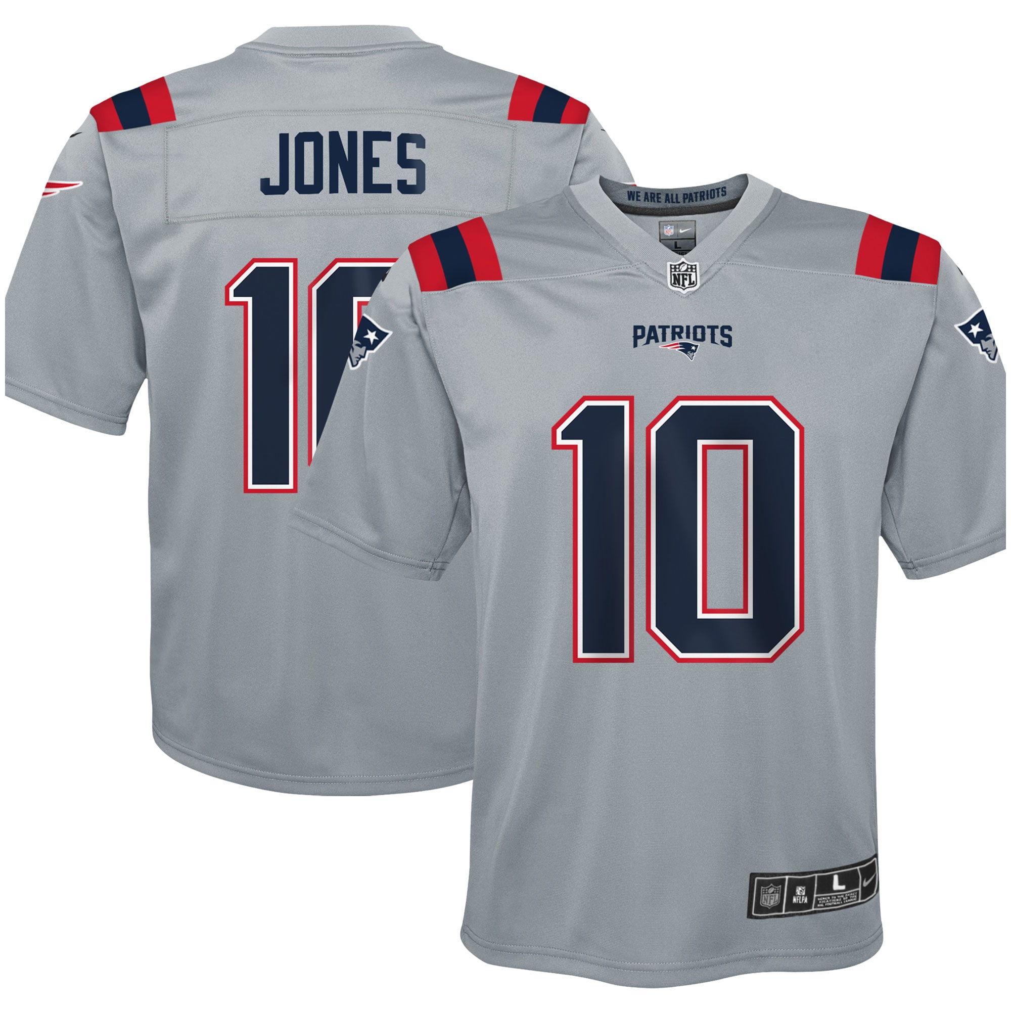 Youth New England Patriots Mac Jones Gray Inverted Game Jersey JS5587 Saliibo