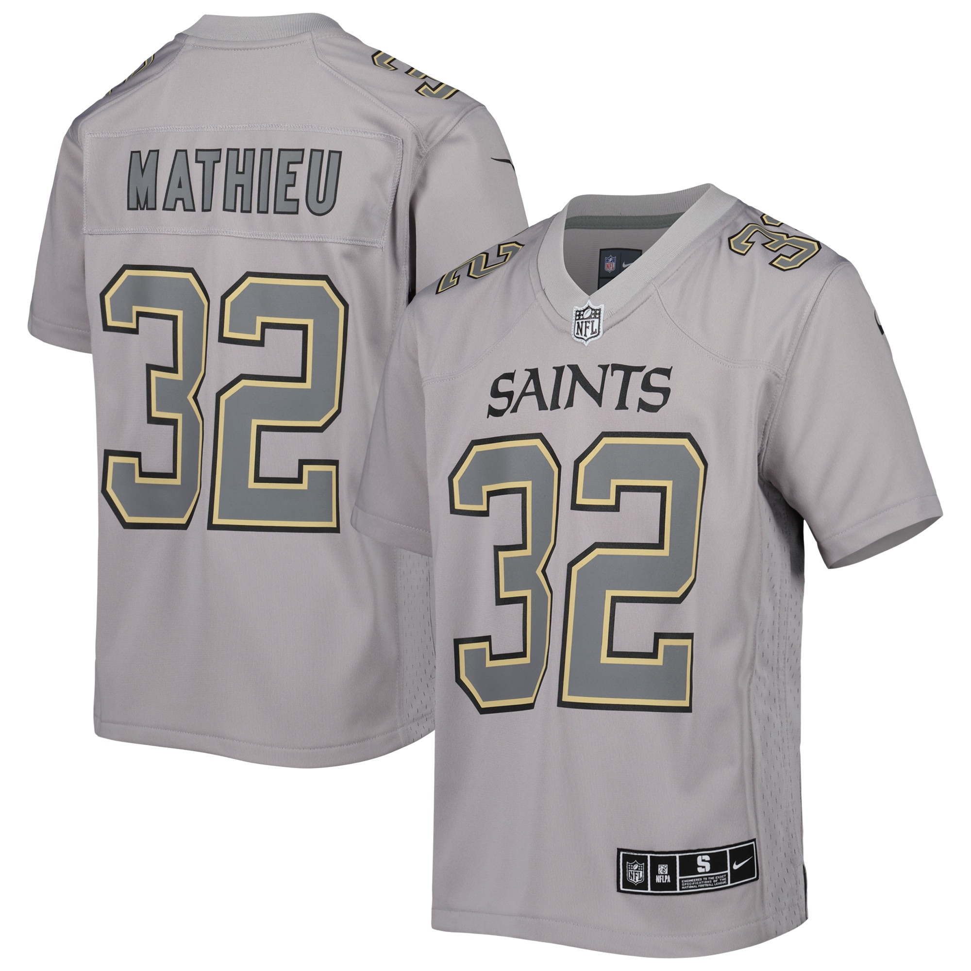 Youth New Orleans Saints Tyrann Mathieu Gray Atmosphere Game Jersey JS7907 Saliibo