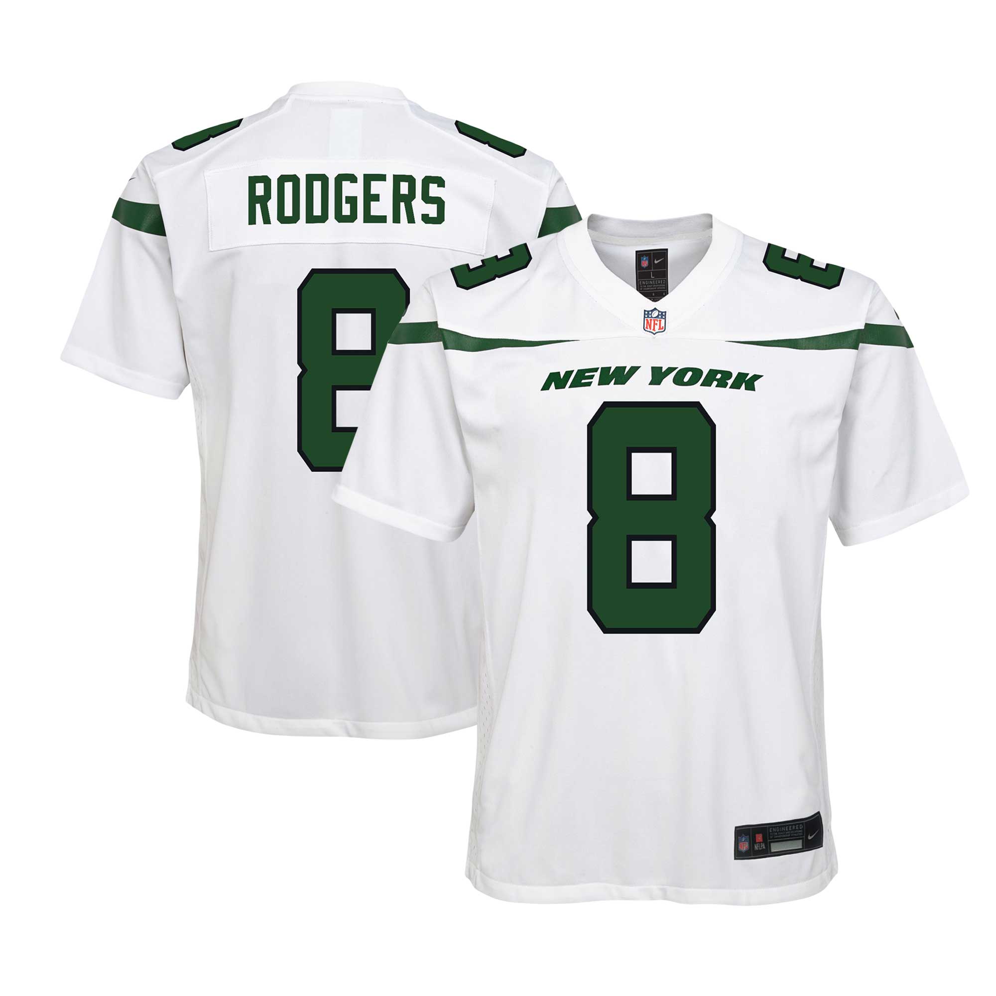 Youth New York Jets Aaron Rodgers White Game Jersey JS4462 Saliibo