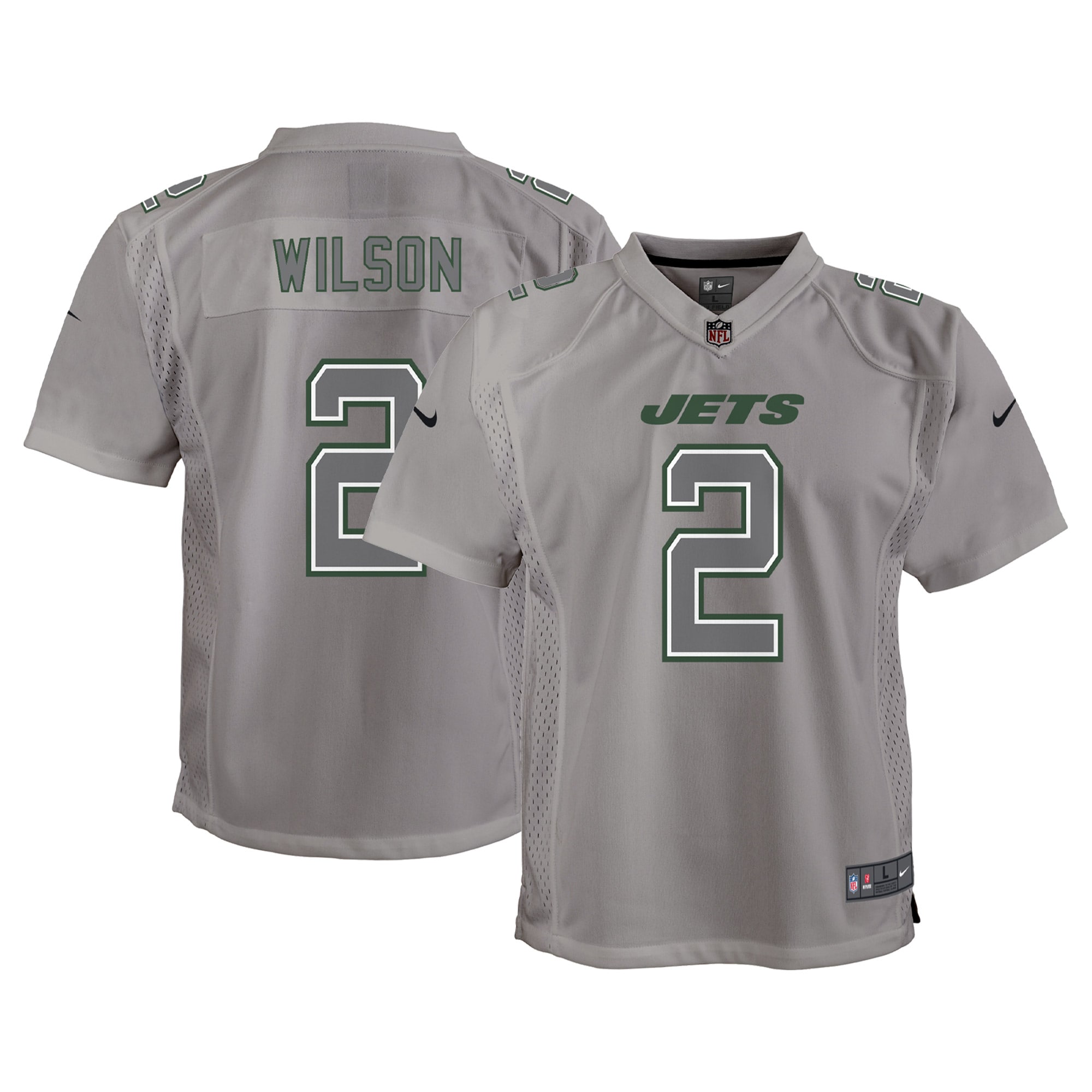 Youth New York Jets Zach Wilson Gray Atmosphere Game Jersey JS8176 Saliibo