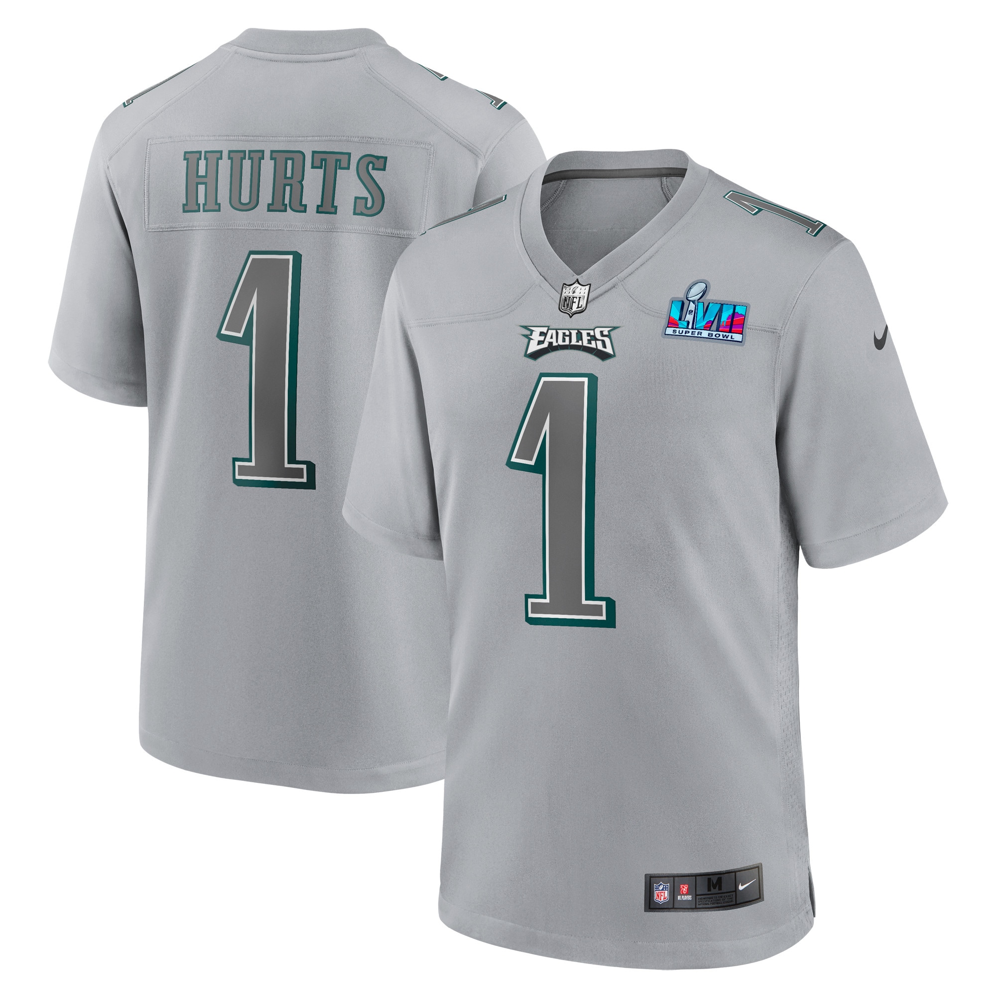 Youth Philadelphia Eagles Jalen Hurts Gray Super Bowl LVII Patch Atmosphere Fashion Game Jersey JS9406 Saliibo