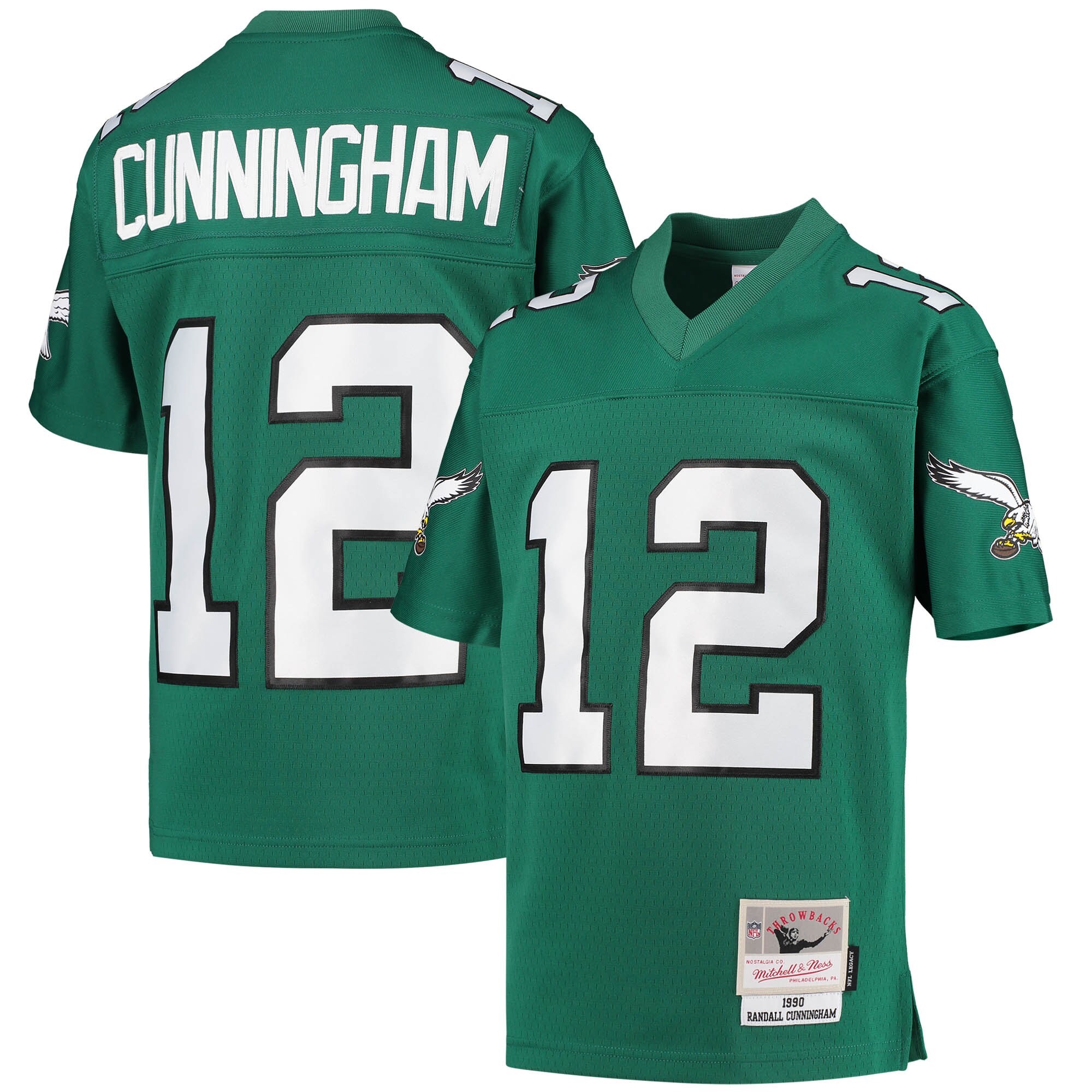 Youth Philadelphia Eagles Randall Cunningham Mitchell & Ness Kelly Green 1990 Retired Player Legacy Jersey JS4623 Saliibo