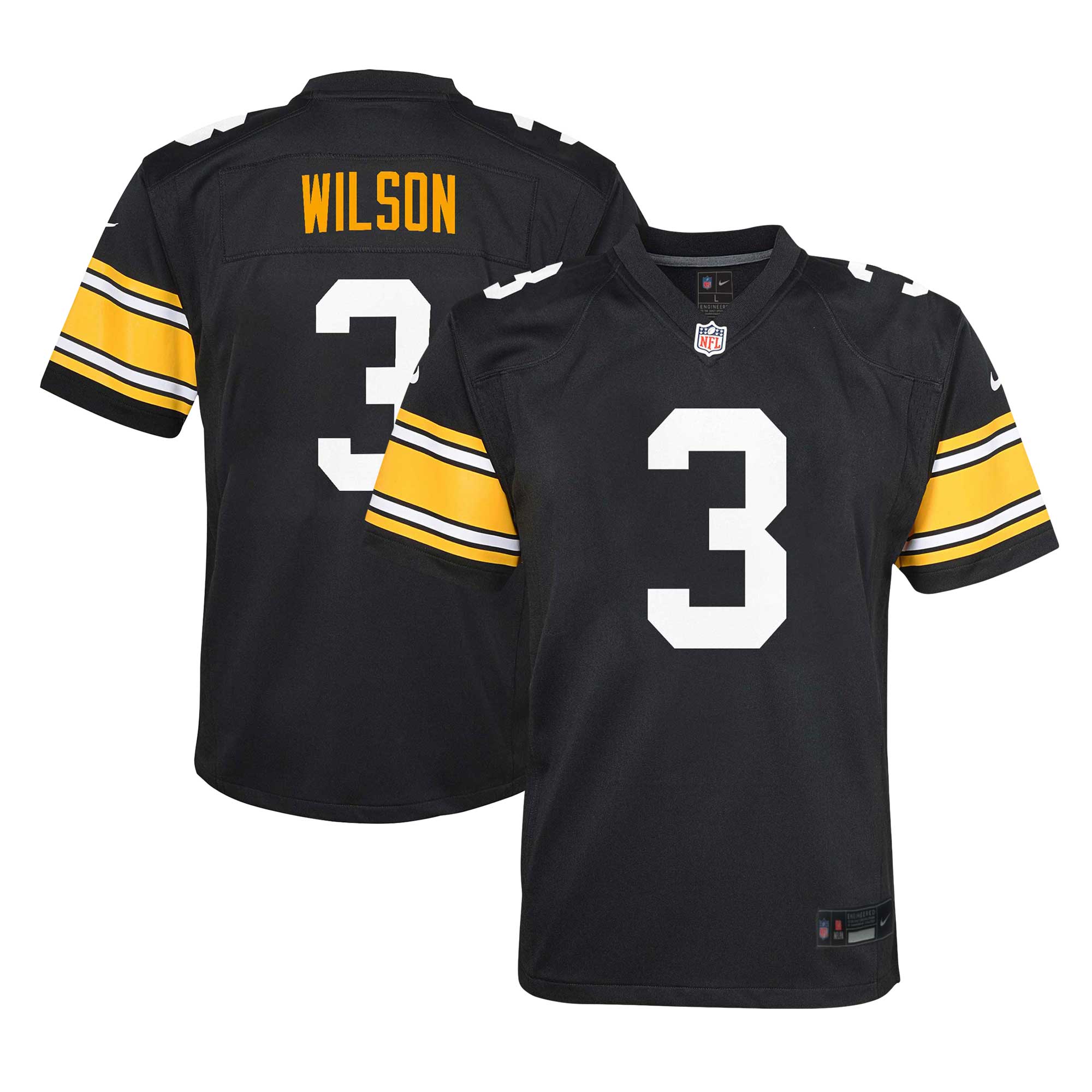 Youth Pittsburgh Steelers Russell Wilson Black Alternate Player Game Jersey JS8922 Saliibo