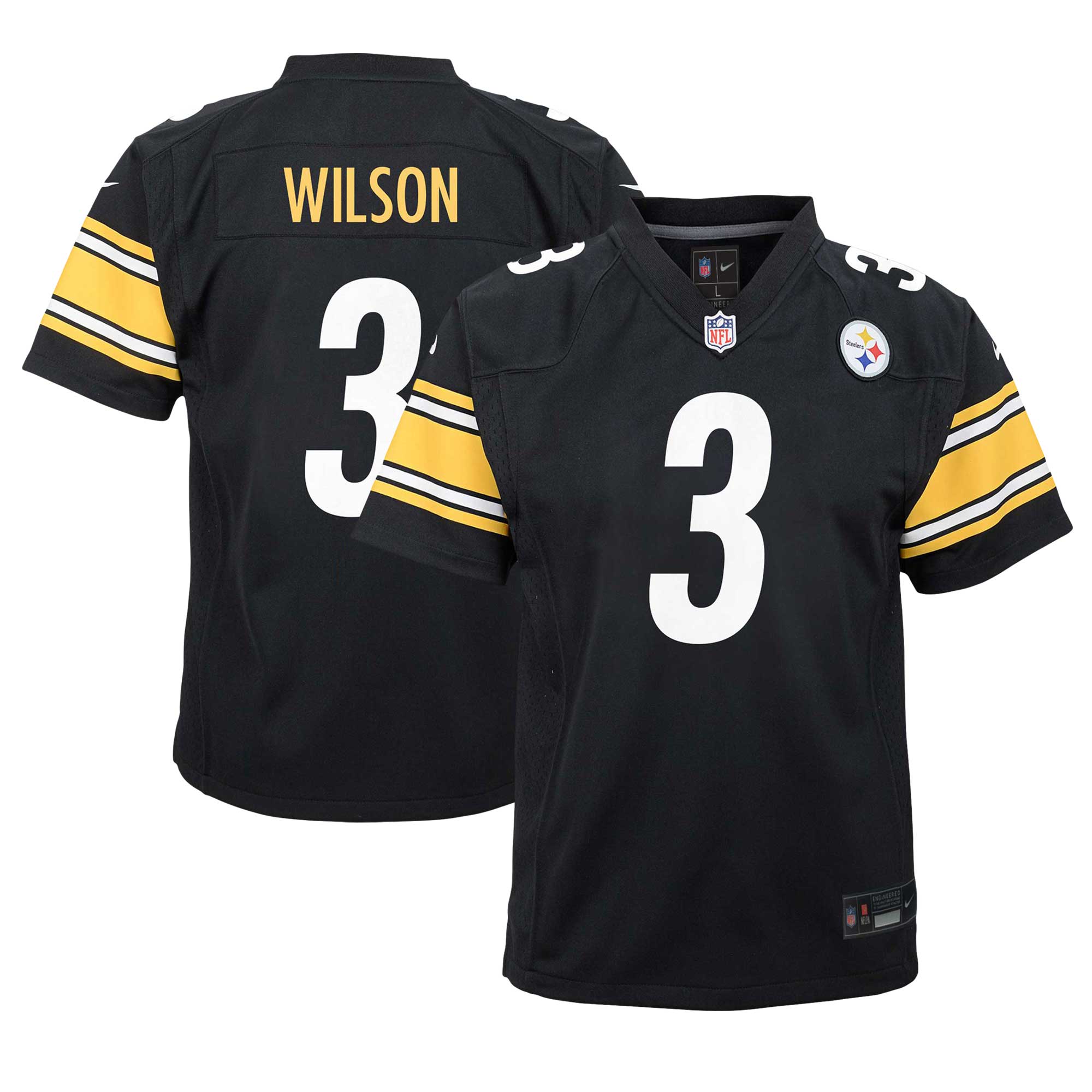 Youth Pittsburgh Steelers Russell Wilson Black Team Player Game Jersey JS8112 Saliibo