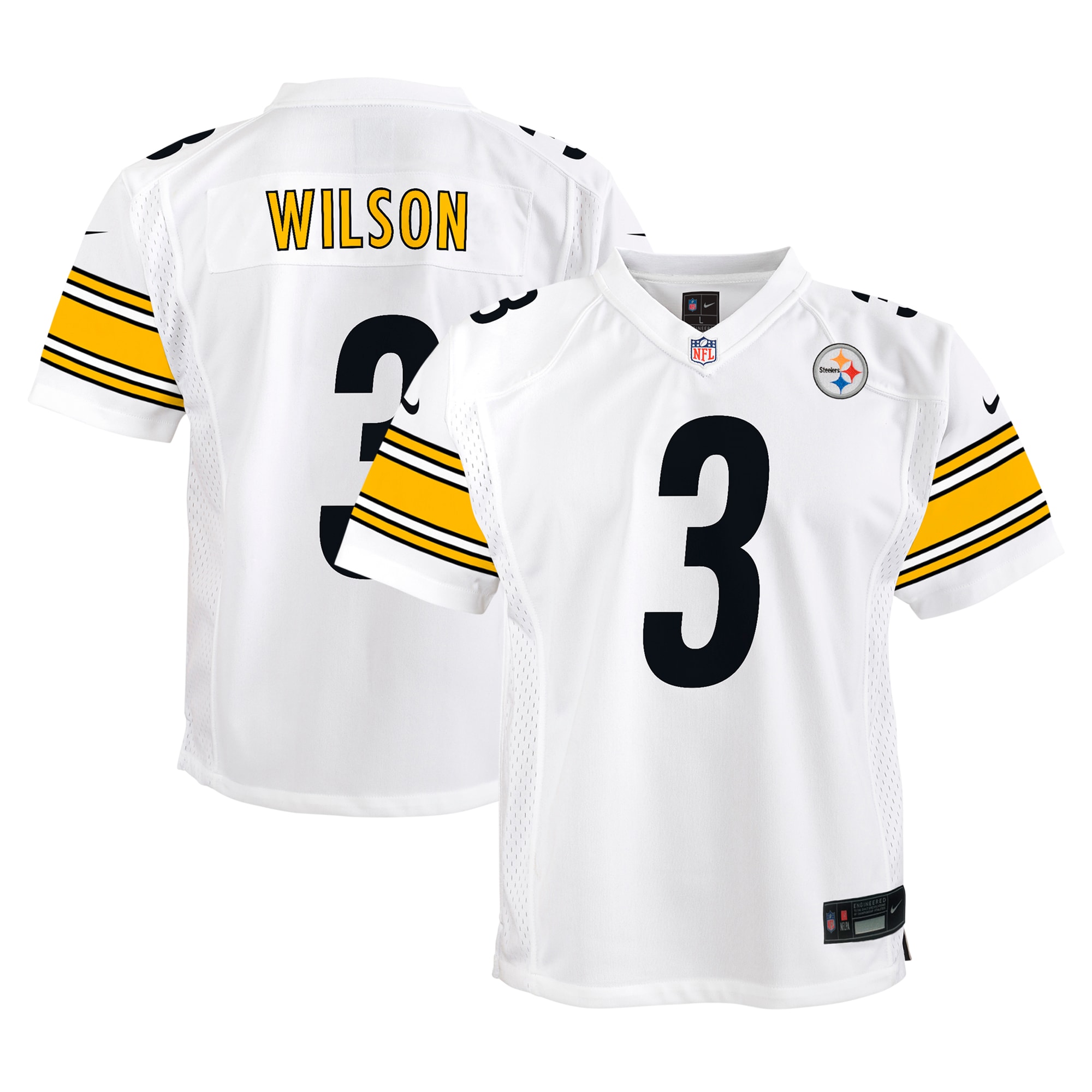 Youth Pittsburgh Steelers Russell Wilson White Player Game Jersey JS7112 Saliibo