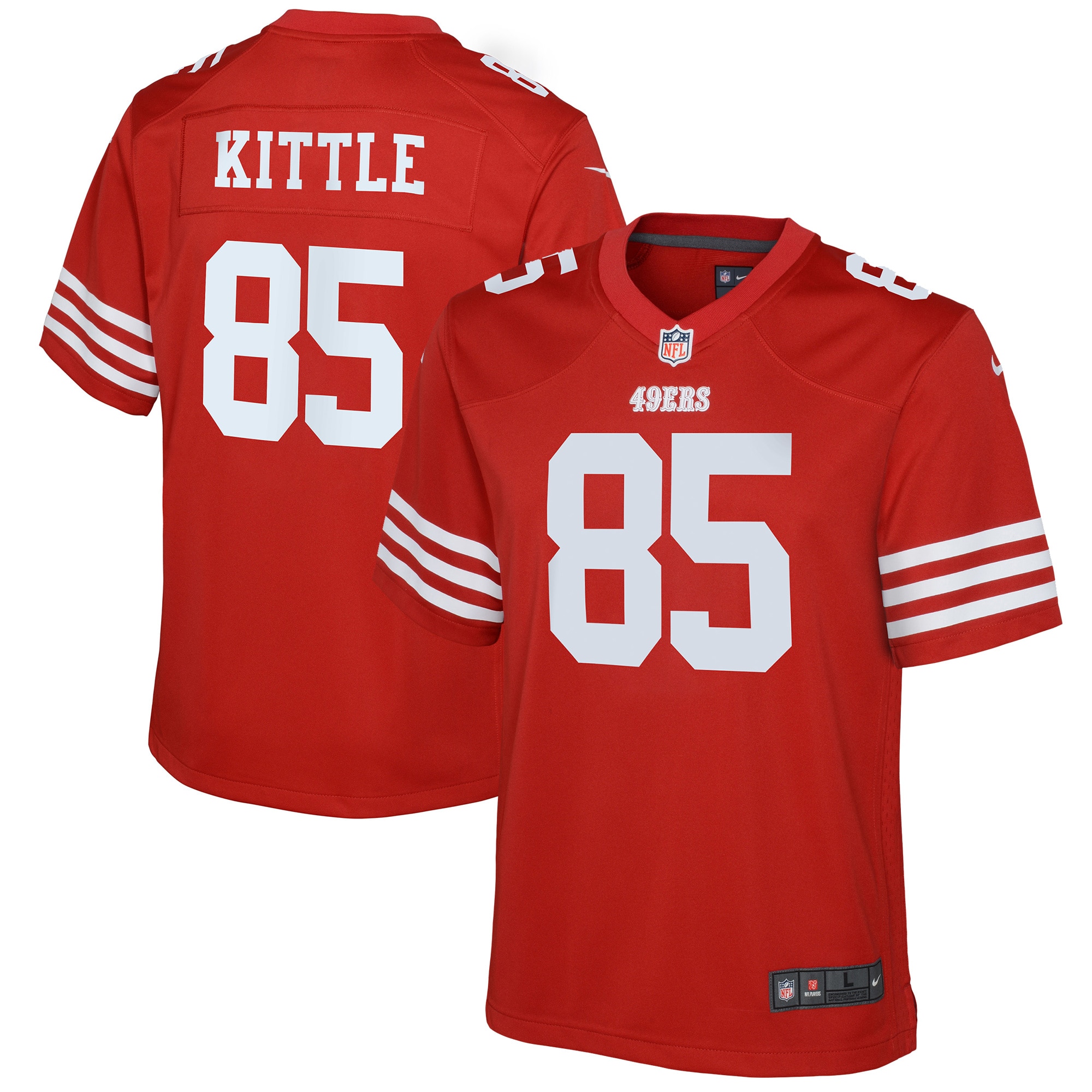 Youth San Francisco 49ers George Kittle Scarlet Game Jersey JS7287 Saliibo