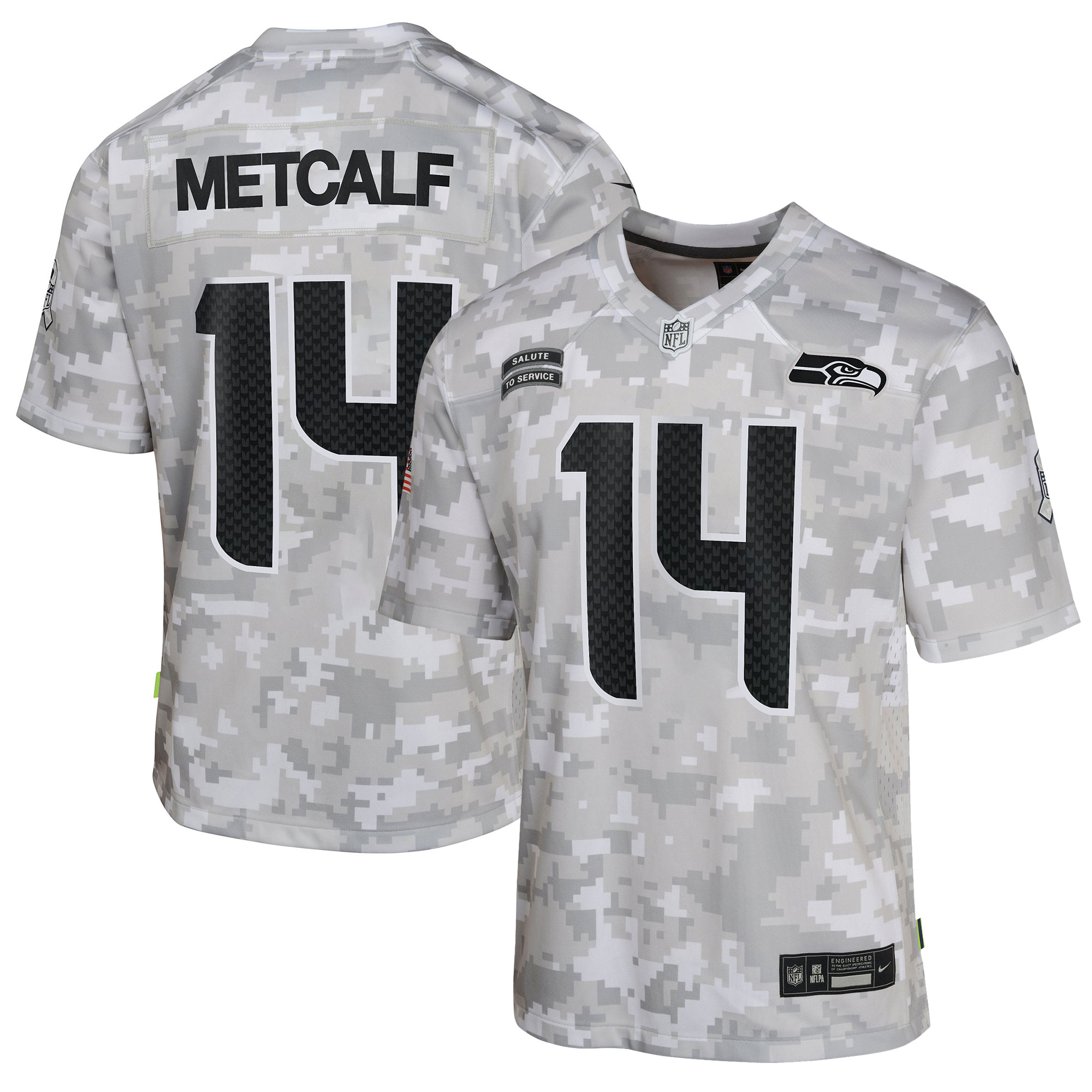 Youth Seattle Seahawks DK Metcalf Arctic Camo 2024 Salute to Service Game Jersey JS3988 Saliibo