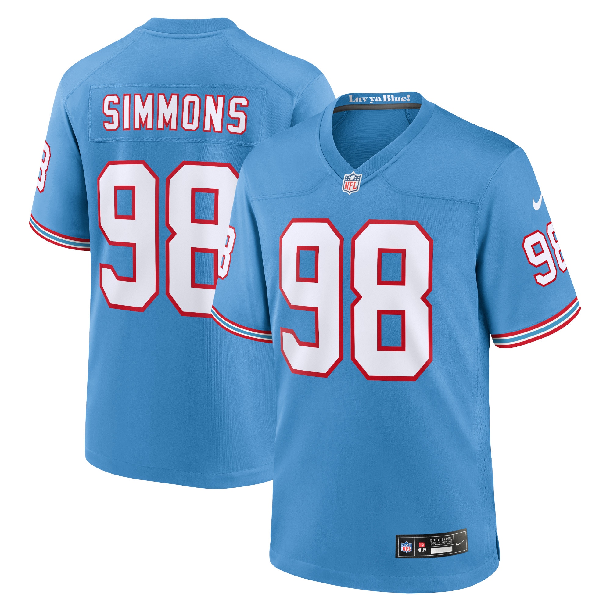 Youth Tennessee Titans Jeffery Simmons Light Blue Game Jersey JS5195 Saliibo