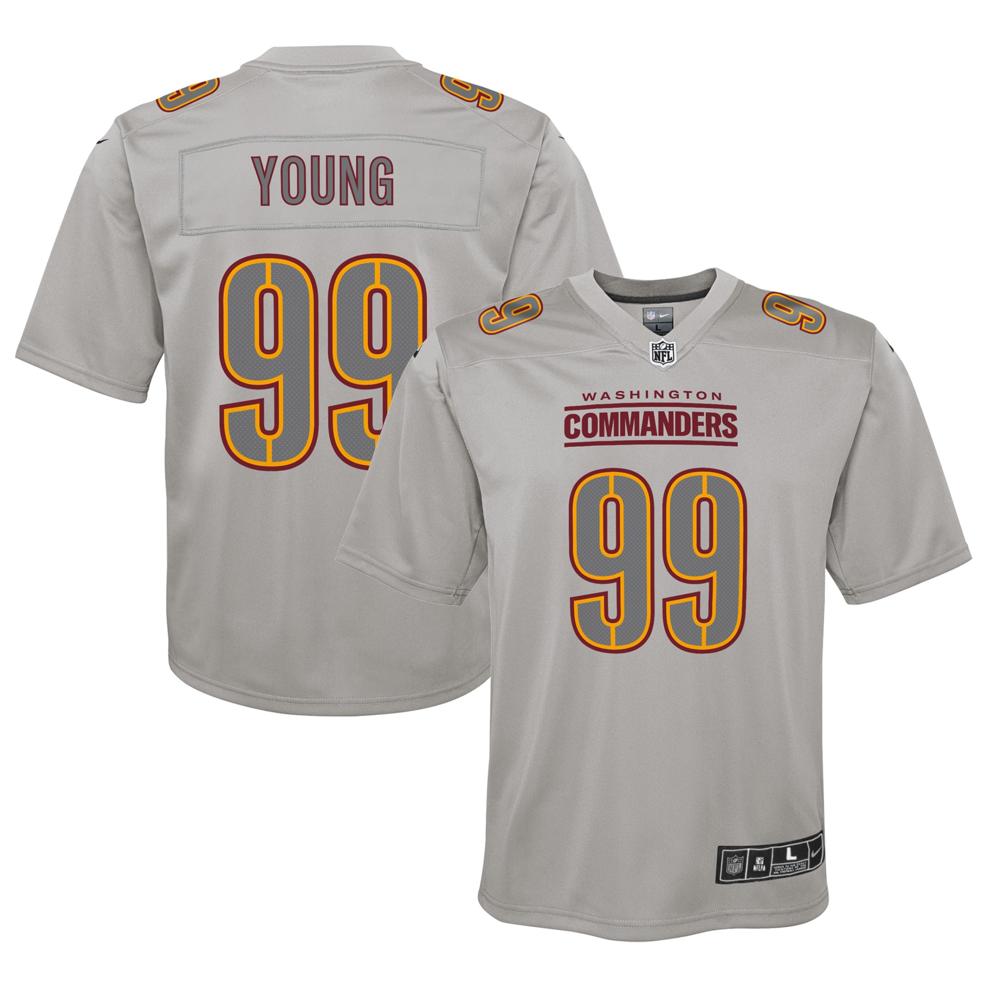 Youth Washington Commanders Chase Young Gray Atmosphere Fashion Game Jersey JS7427 Saliibo