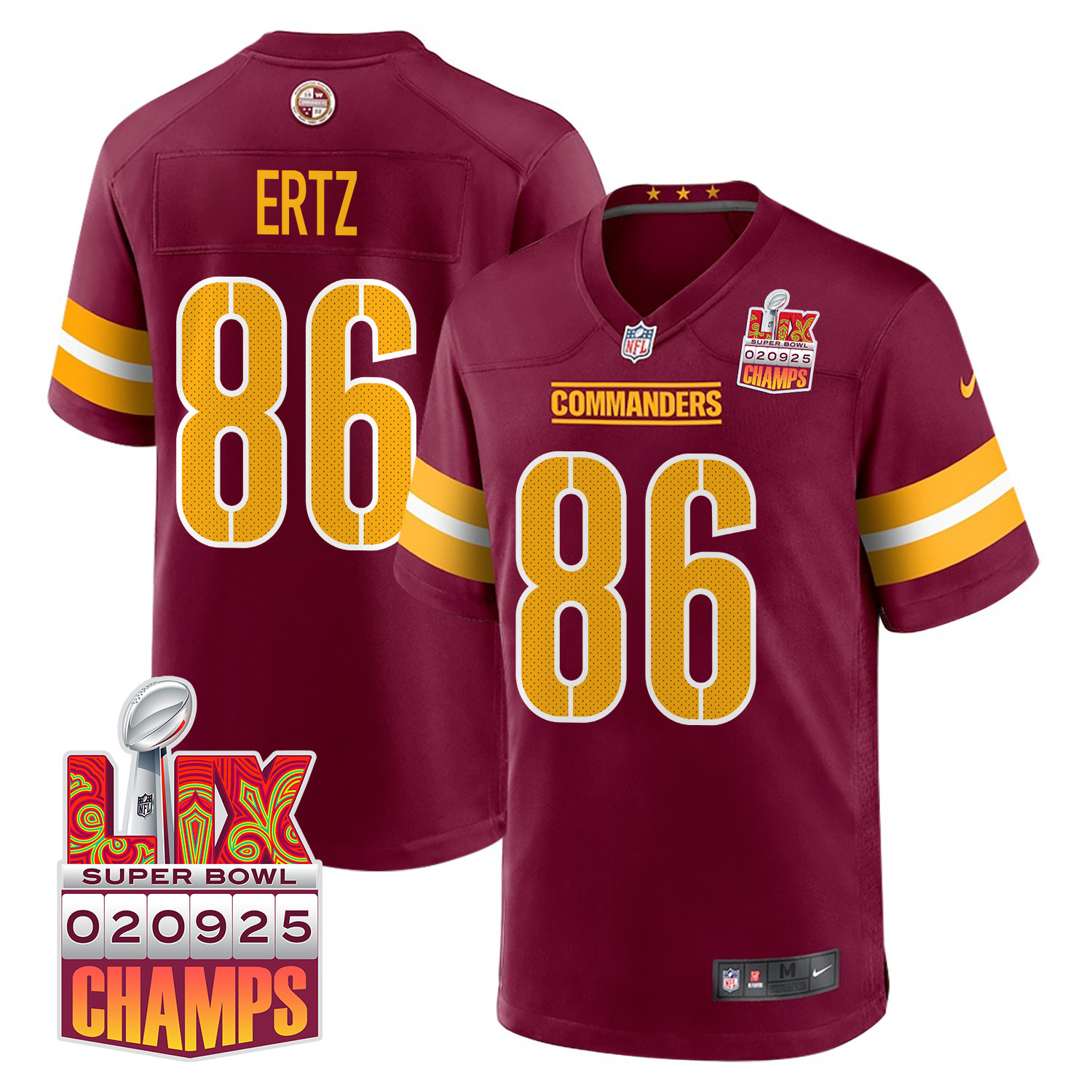 Zach Ertz 86 Washington Commanders Super Bowl LIX Champions Patch Game Men Jersey - Burgundy JS8028 Saliibo